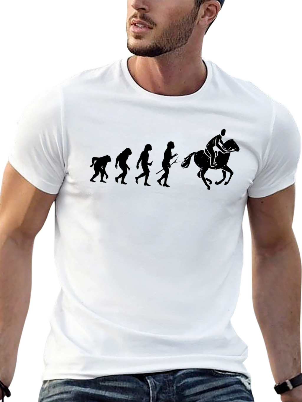 Evolution of Horse Riding Black T-Shirt
