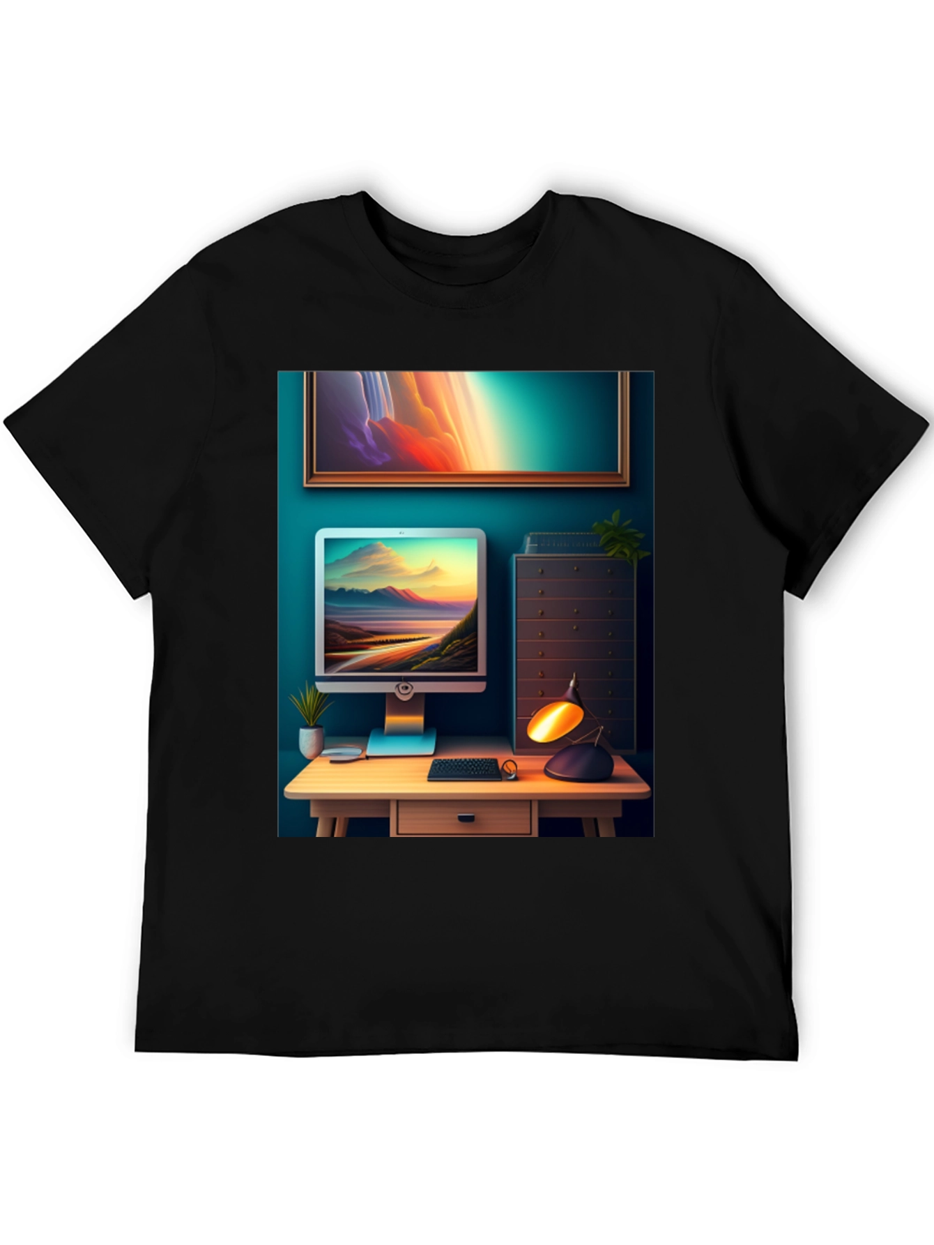 Artistic Office Scene Black T-Shirt