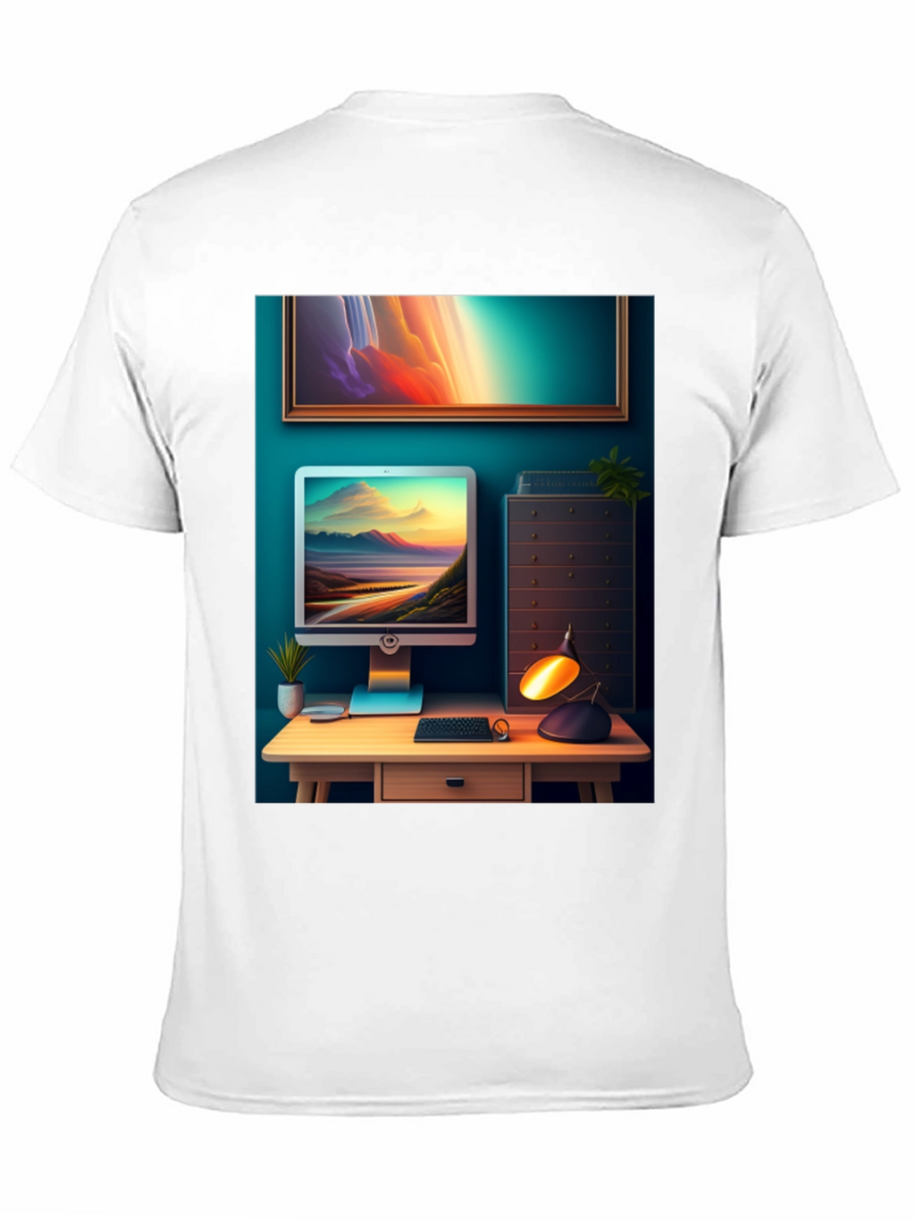 Artistic Office Scene Black T-Shirt