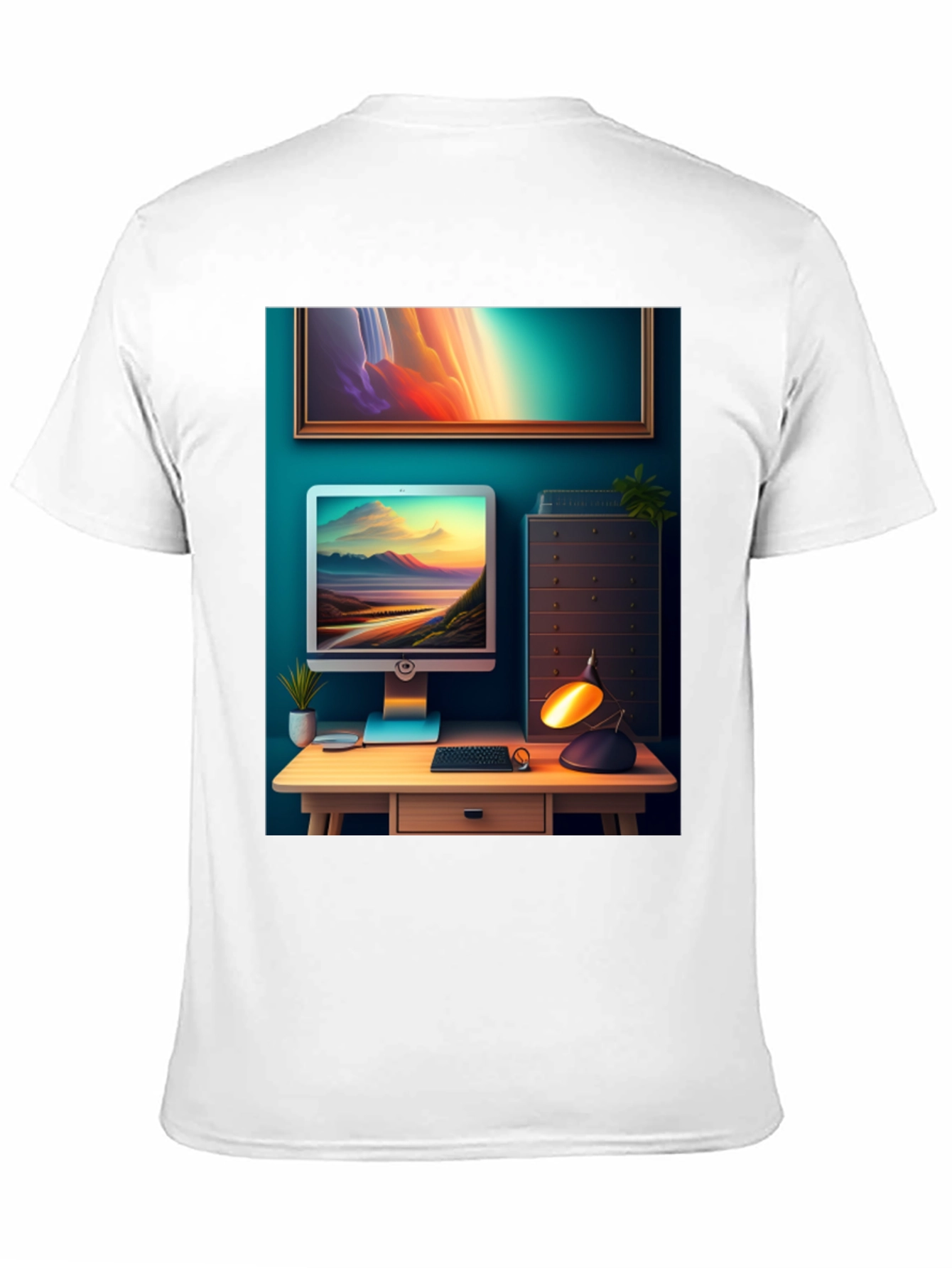 Artistic Office Scene Black T-Shirt