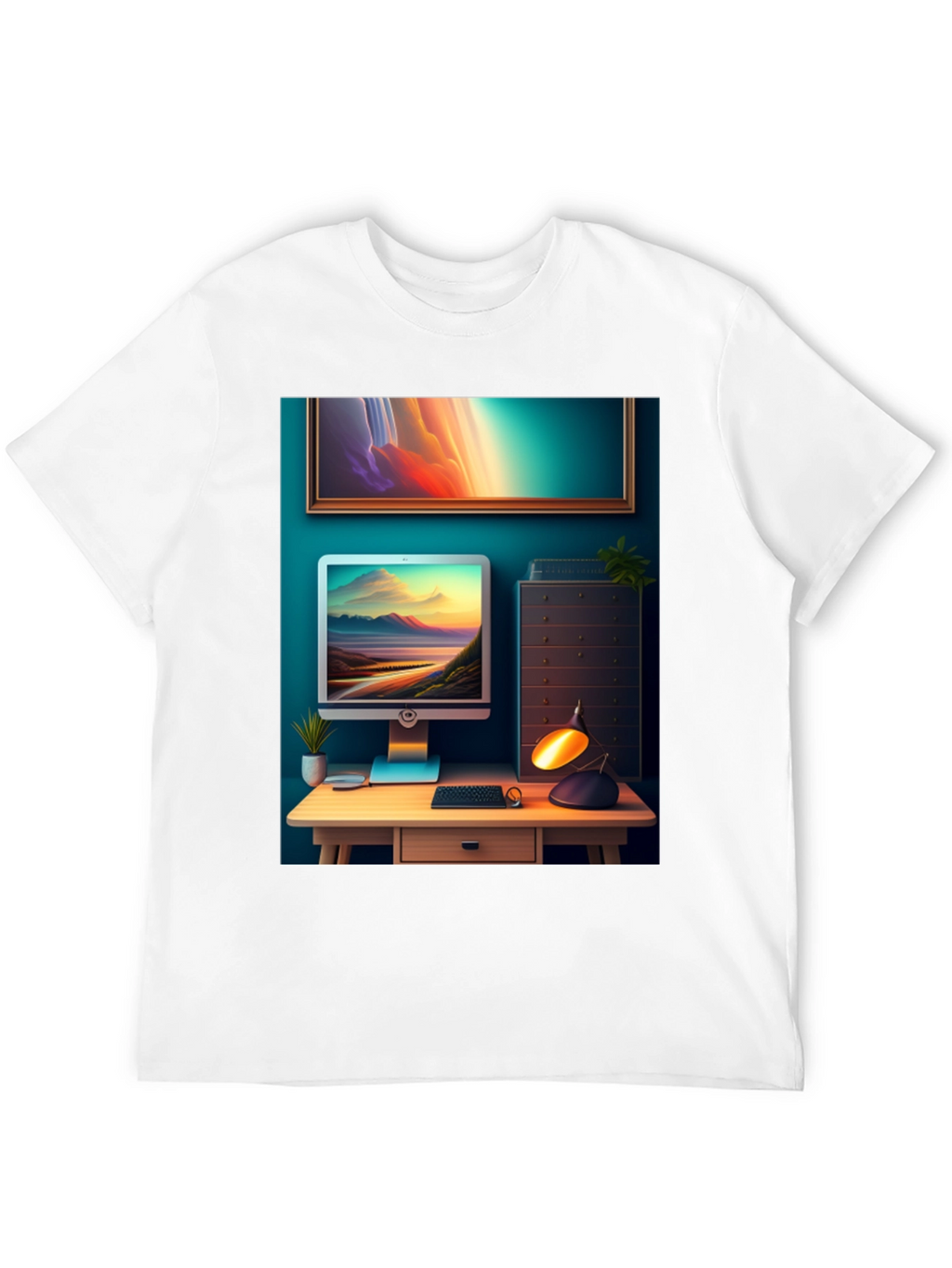 Artistic Office Scene Black T-Shirt