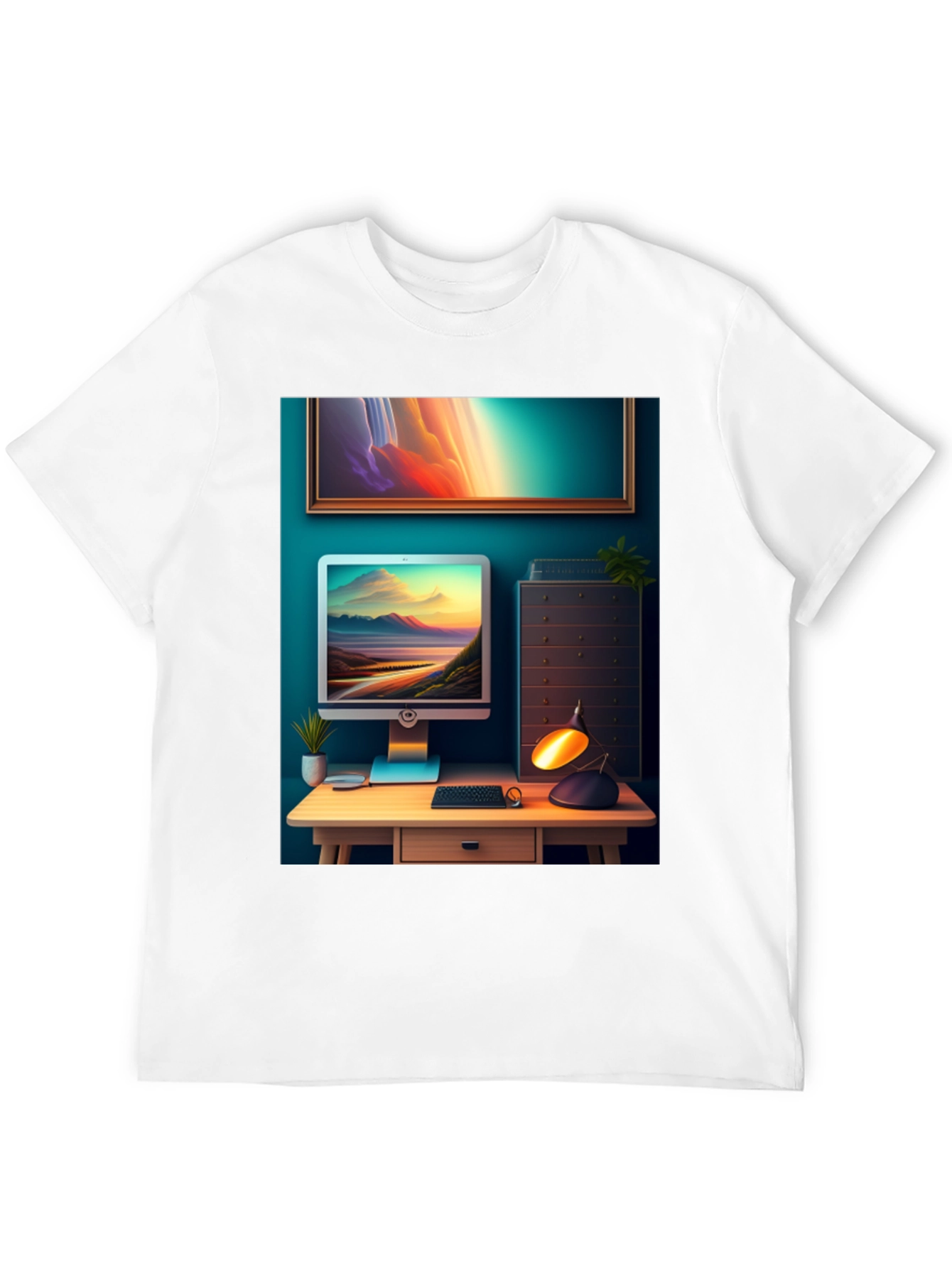 Artistic Office Scene Black T-Shirt
