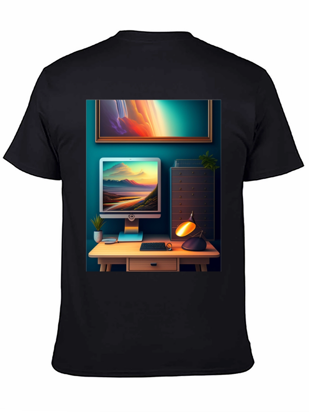 Artistic Office Scene Black T-Shirt