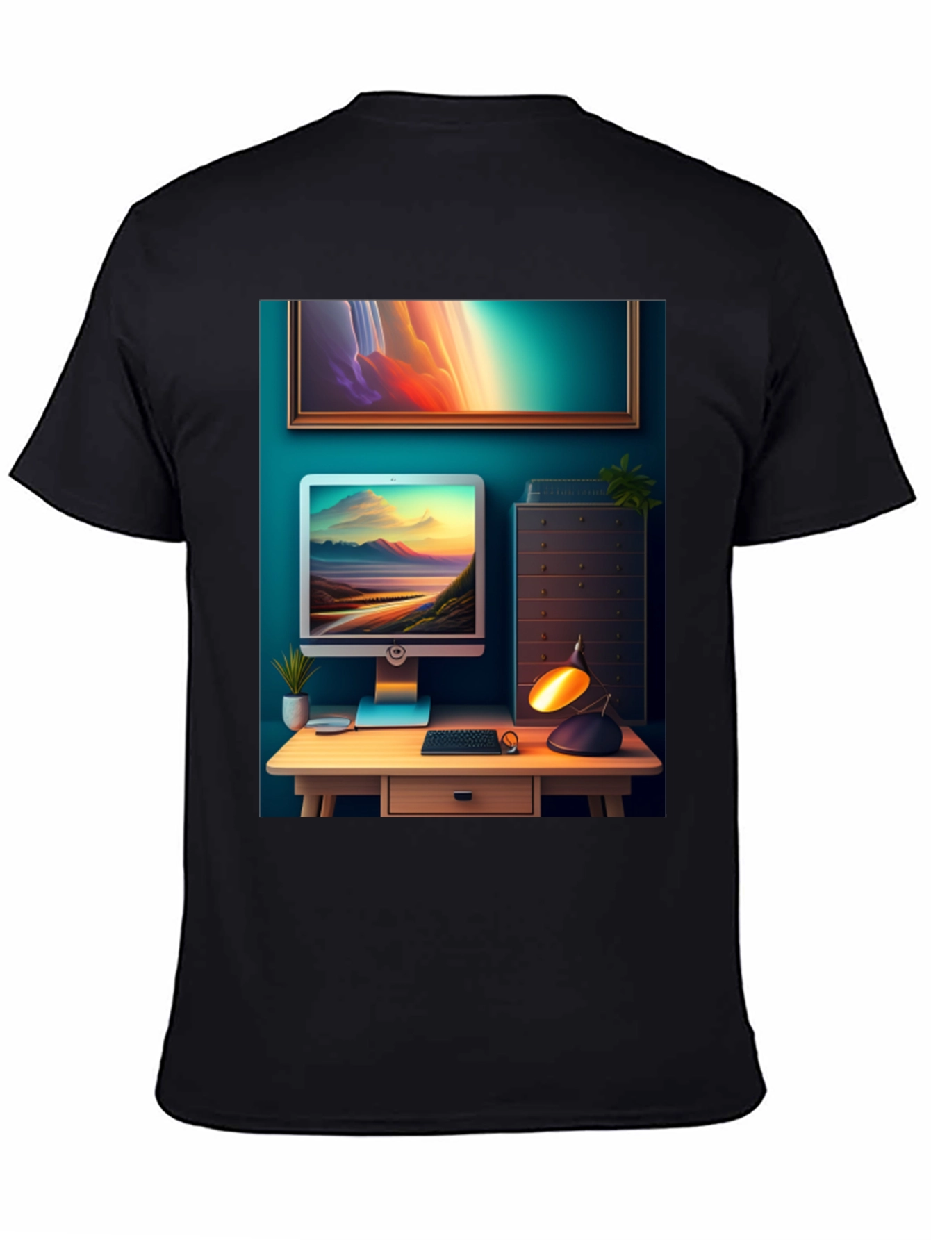 Artistic Office Scene Black T-Shirt