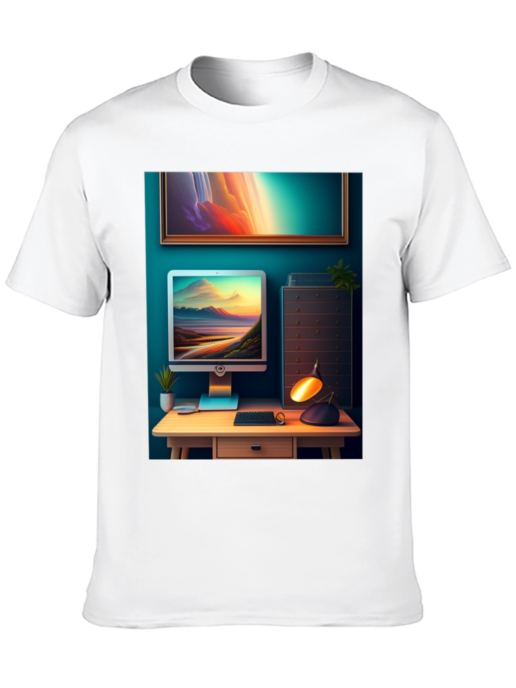 Artistic Office Scene Black T-Shirt