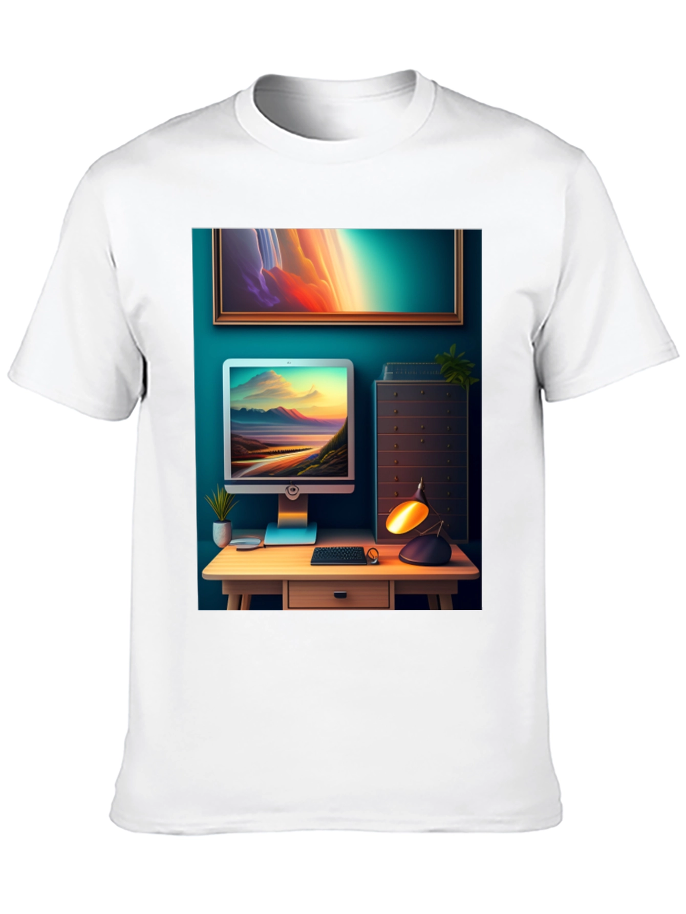 Artistic Office Scene Black T-Shirt