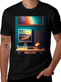 Artistic Office Scene Black T-Shirt