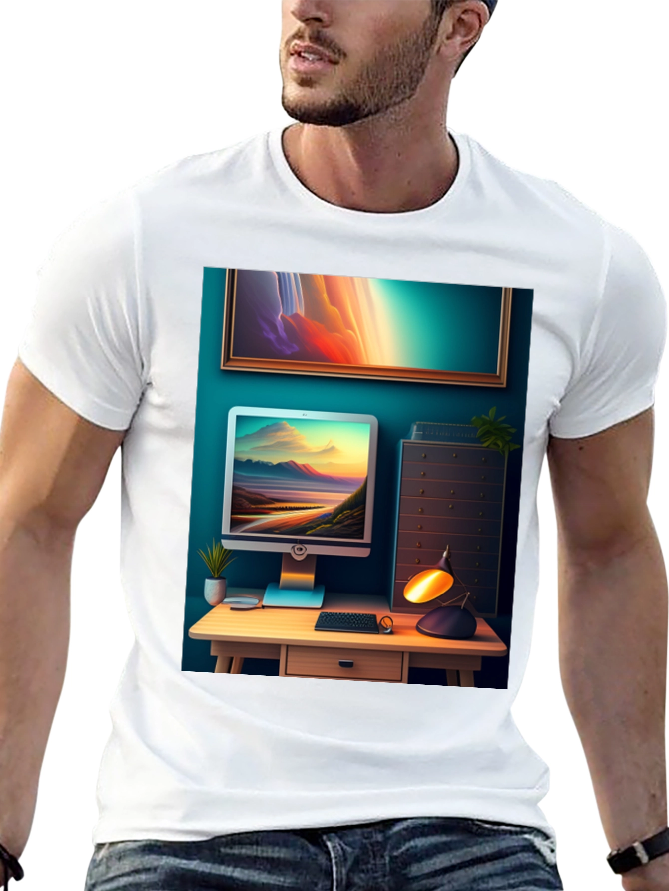Artistic Office Scene Black T-Shirt
