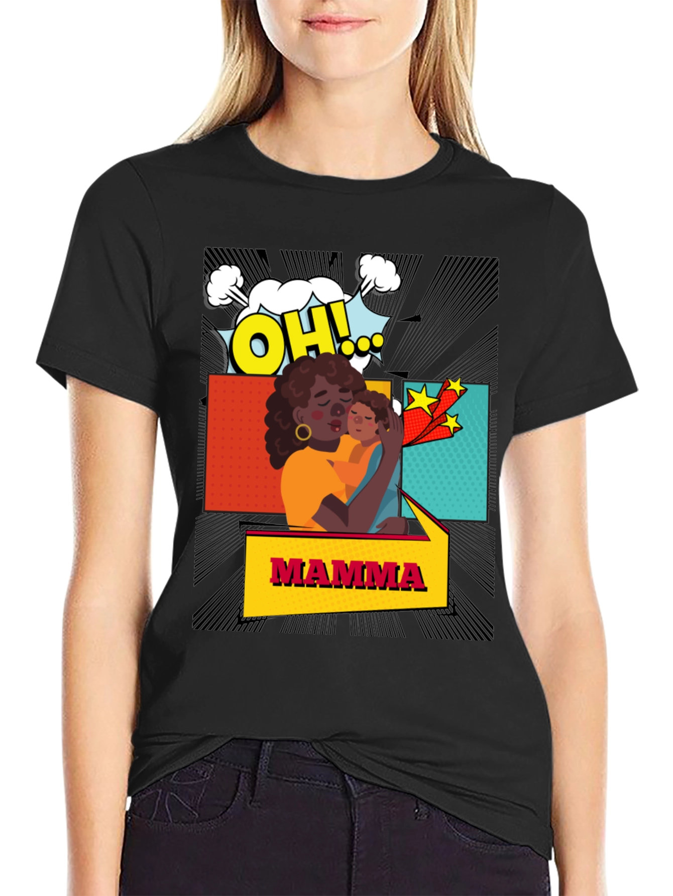 Mama Graphic Tee - Black Cotton Blend Shirt