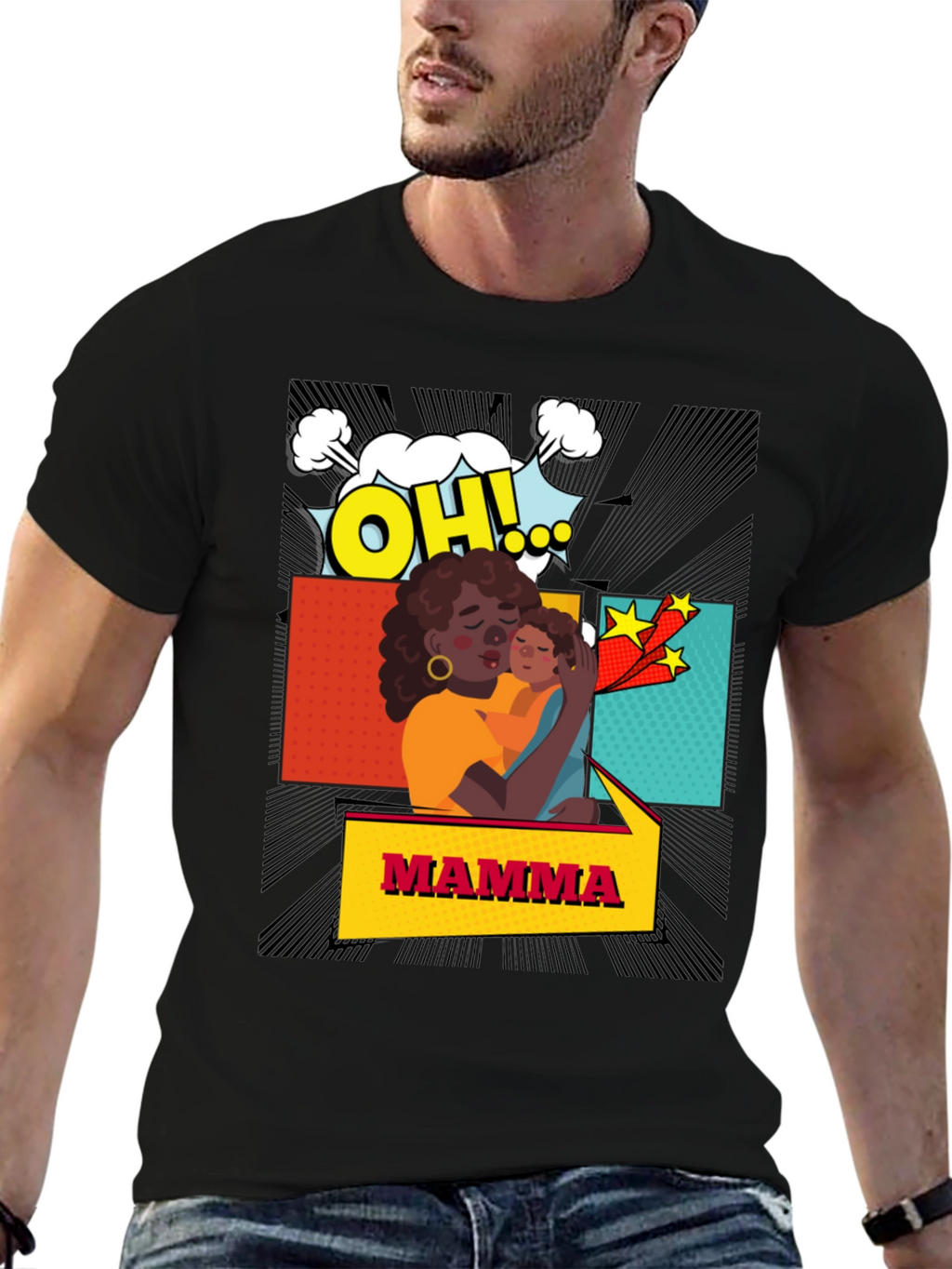 Mama Graphic Tee - Black Cotton Blend Shirt