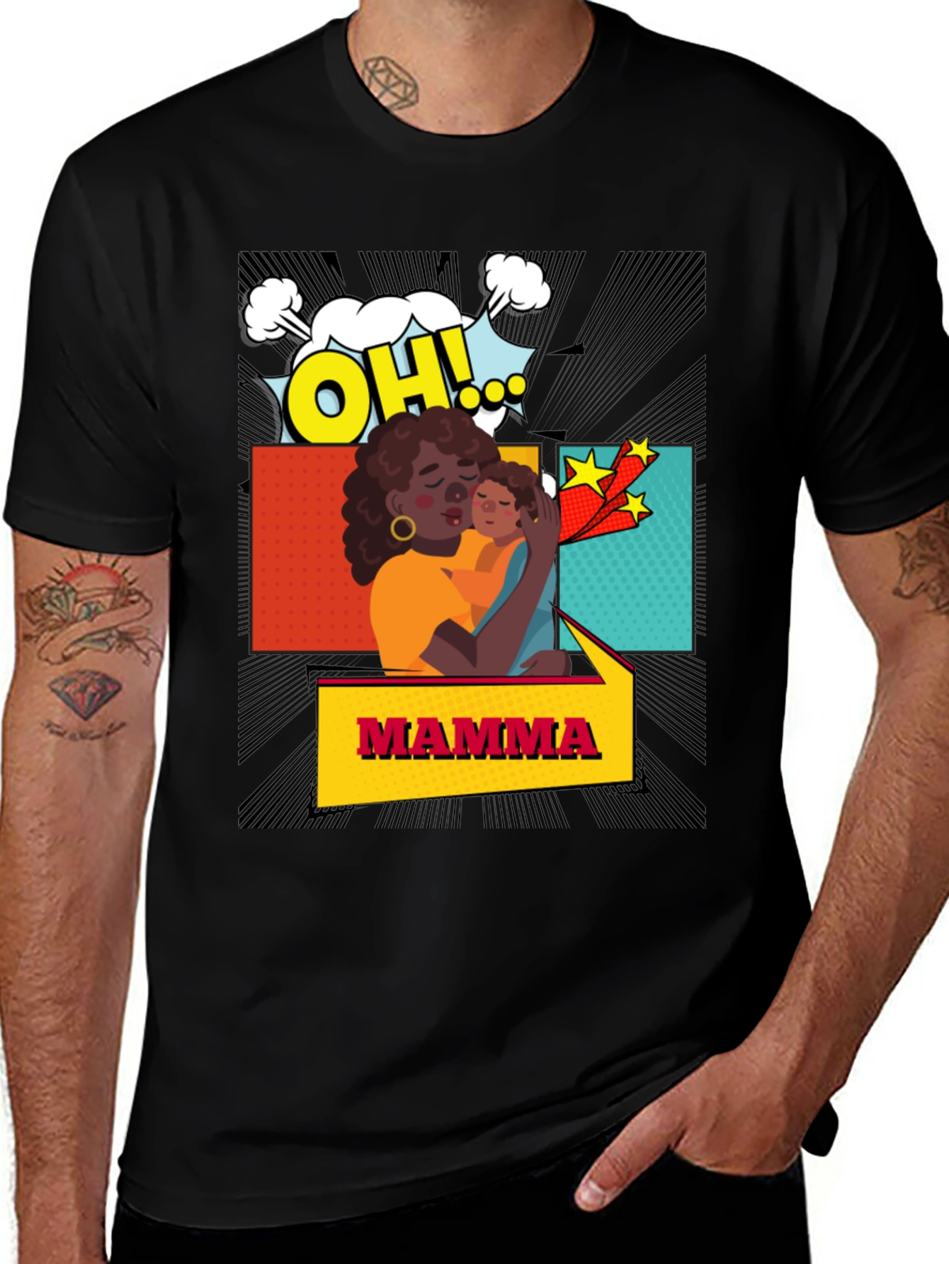 Mama Graphic Tee - Black Cotton Blend Shirt