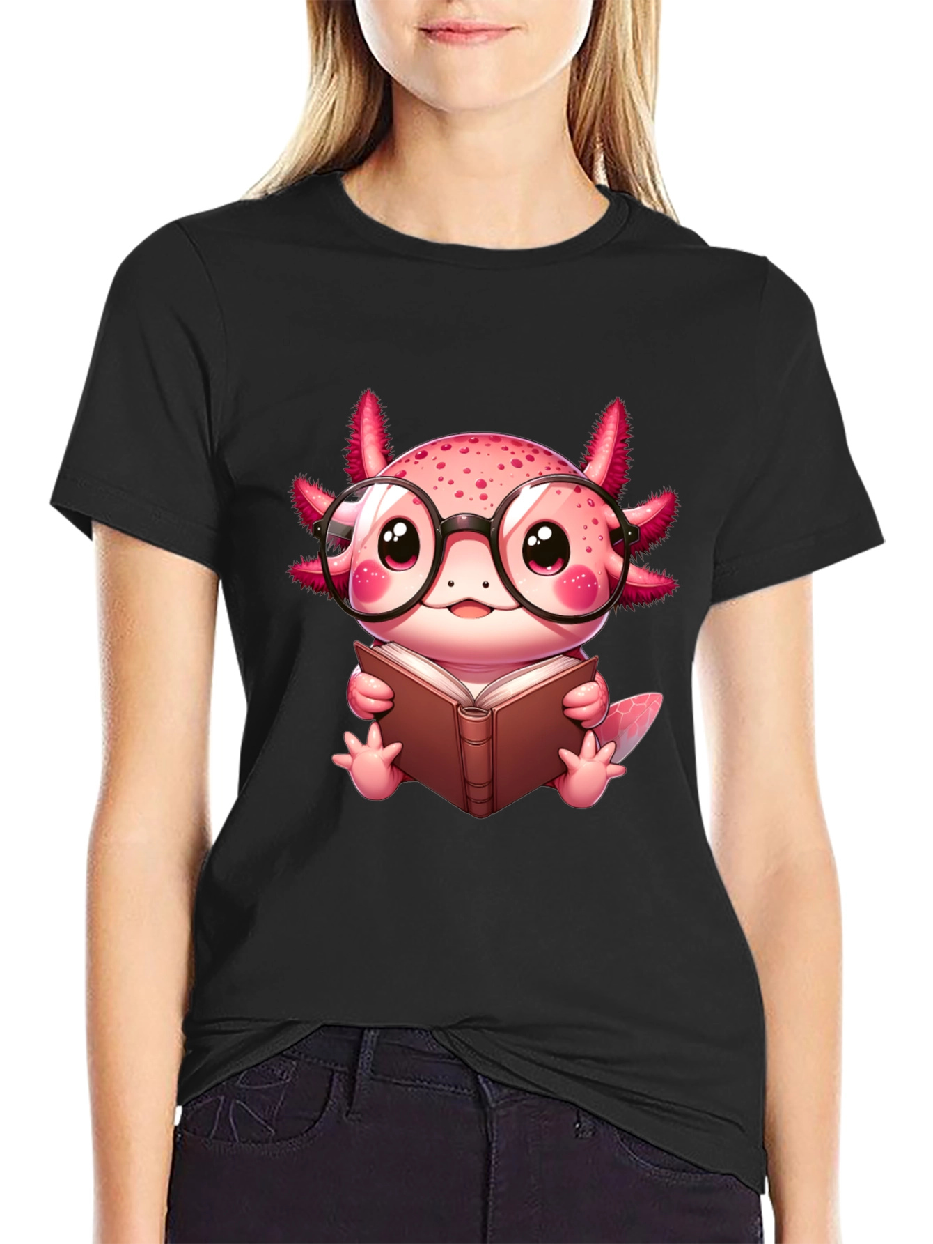 Axolotl Reader T-Shirt - Cute Nerdy Axolotl Reading Book Tee