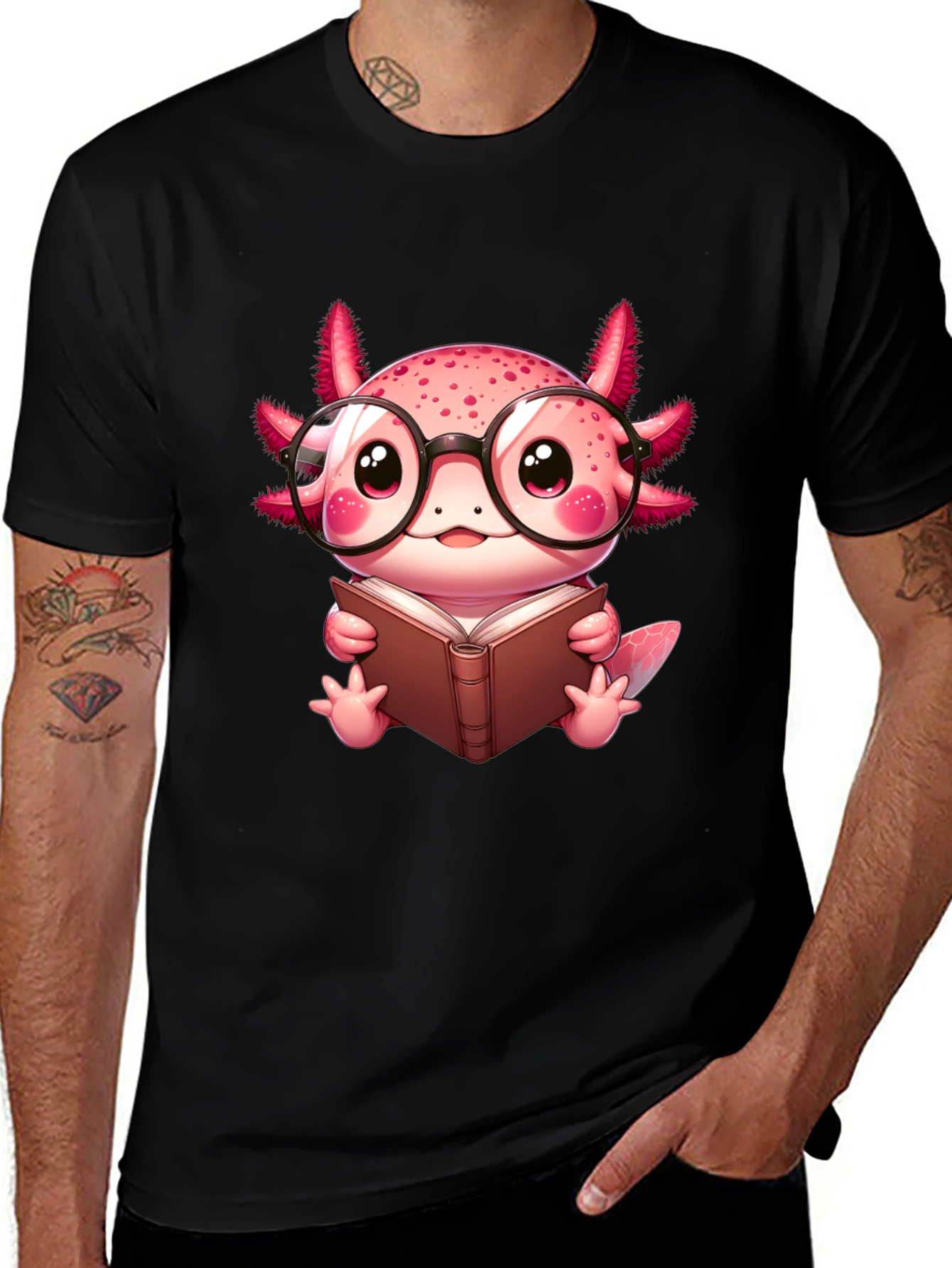 Axolotl Reader T-Shirt - Cute Nerdy Axolotl Reading Book Tee