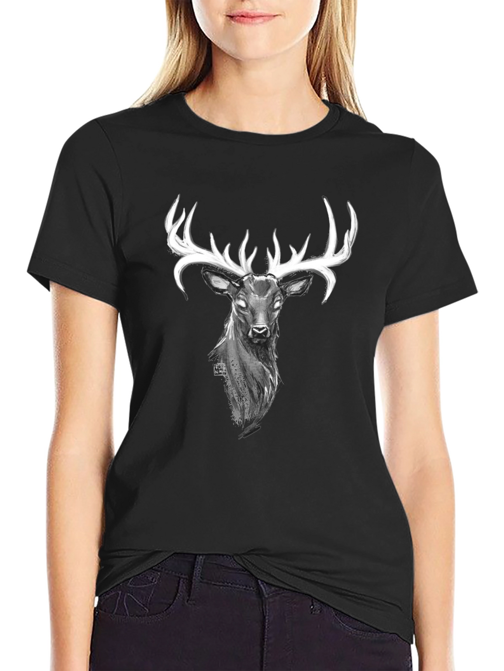 Mystic Deer Graphic Tee - Black Cotton Blend Shirt