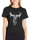 Mystic Deer Graphic Tee - Black Cotton Blend Shirt