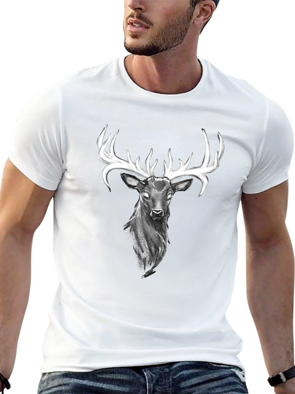 Mystic Deer Graphic Tee - Black Cotton Blend Shirt