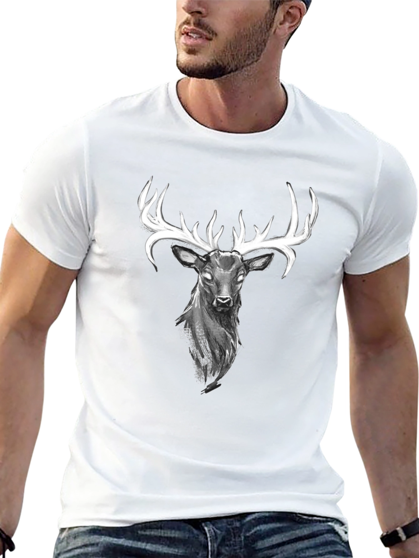 Mystic Deer Graphic Tee - Black Cotton Blend Shirt