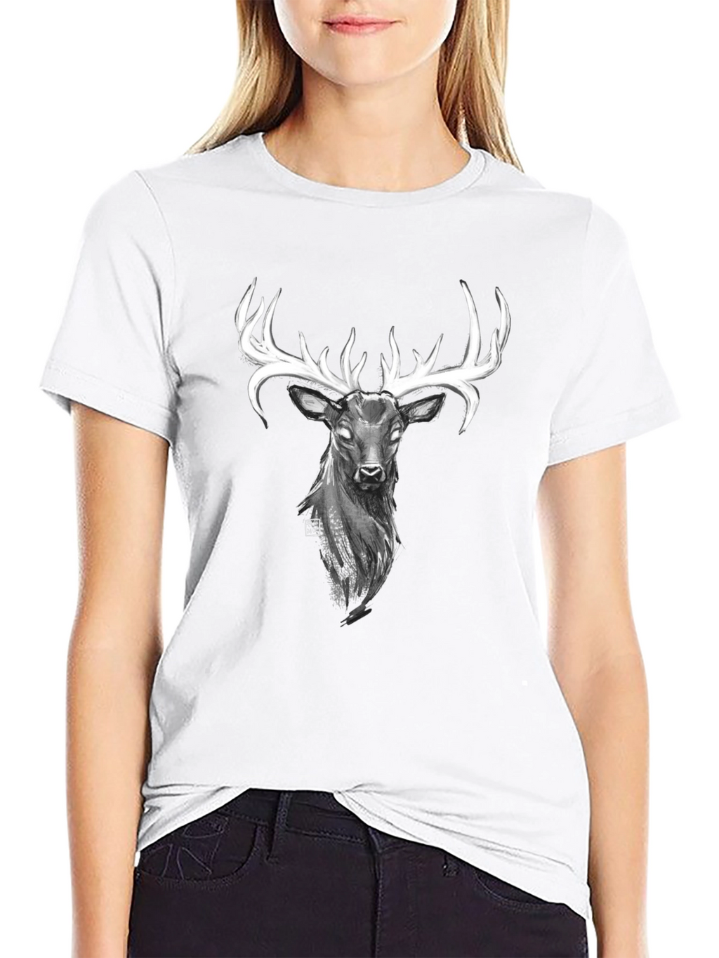 Mystic Deer Graphic Tee - Black Cotton Blend Shirt