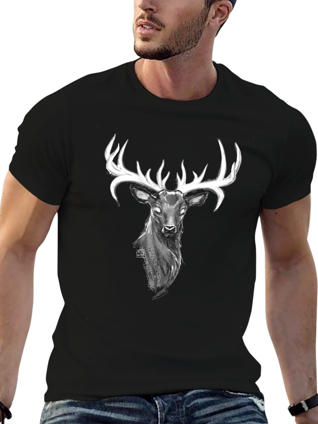 Mystic Deer Graphic Tee - Black Cotton Blend Shirt
