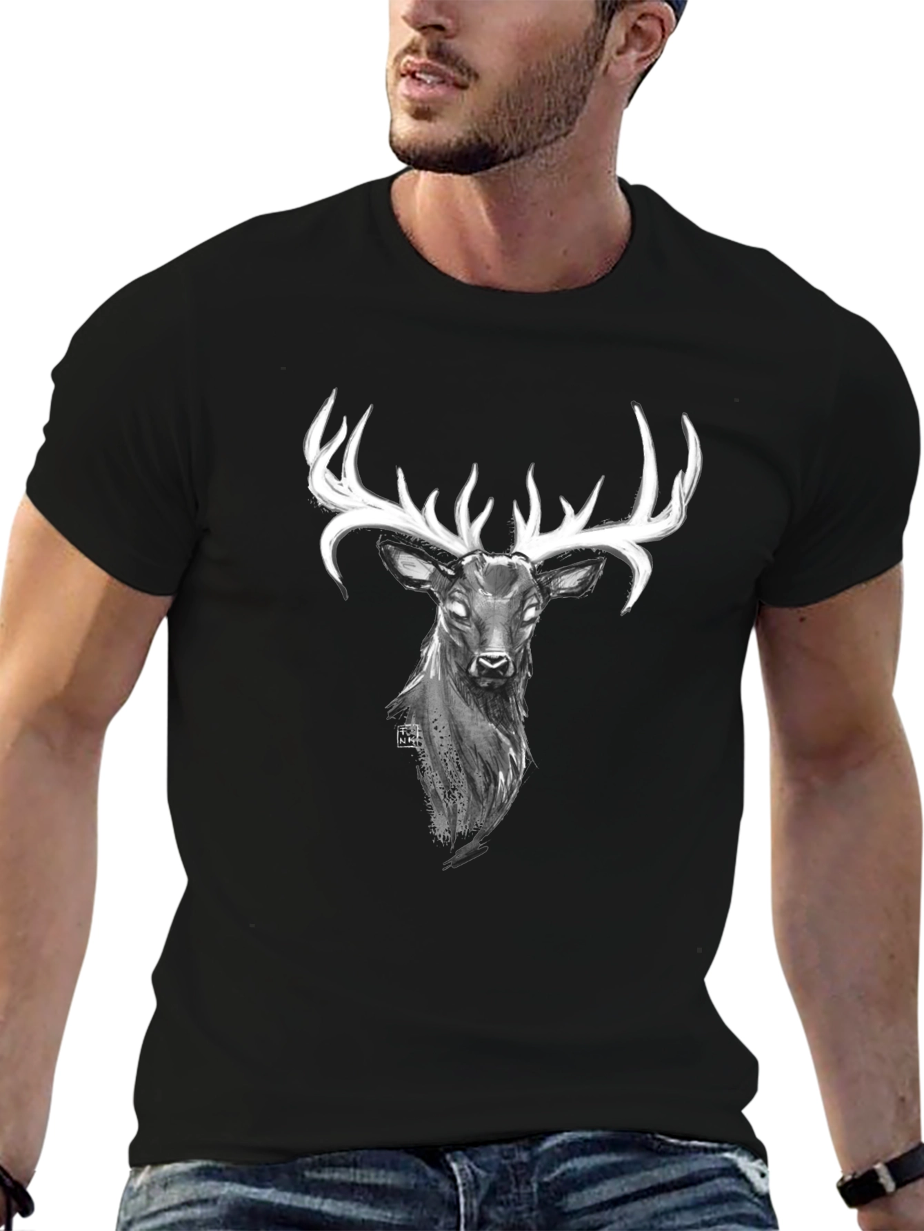 Mystic Deer Graphic Tee - Black Cotton Blend Shirt