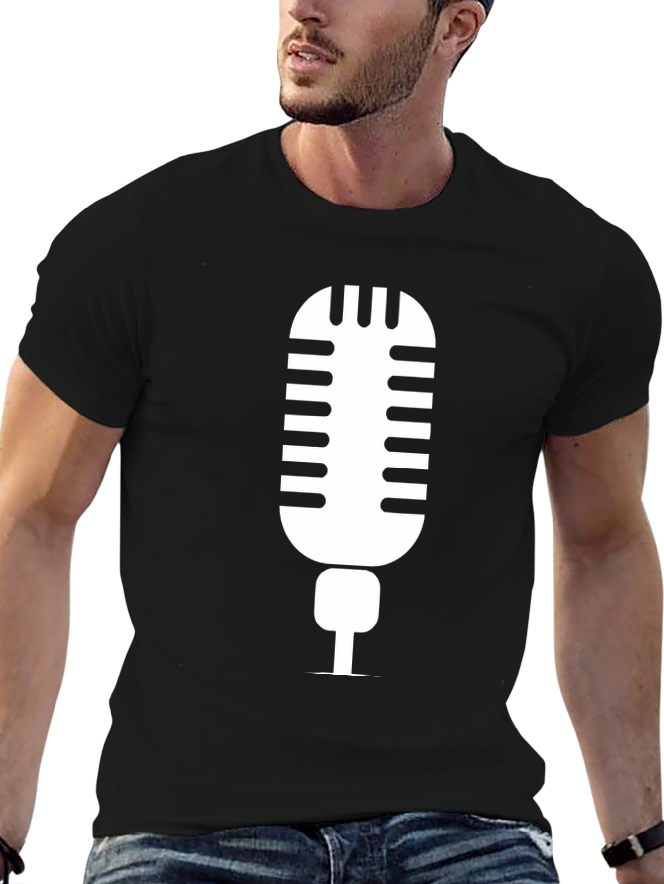 Retro Microphone Graphic Tee - Black Unisex T-Shirt