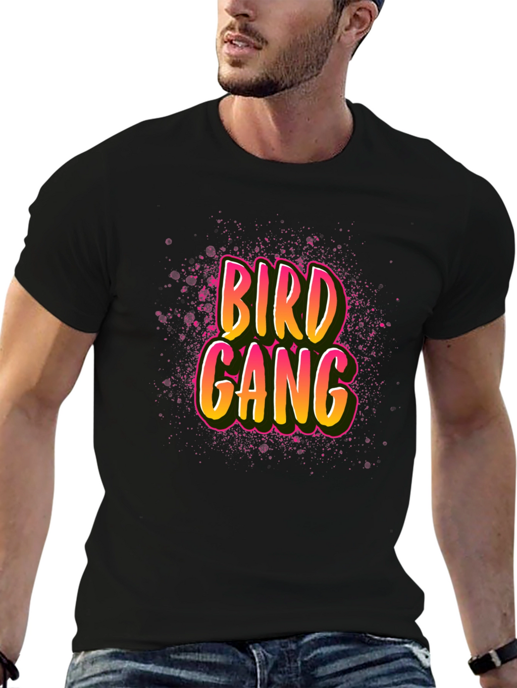 Bird Gang Graphic Print T-Shirt - Black