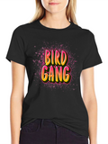 Bird Gang Graphic Print T-Shirt - Black