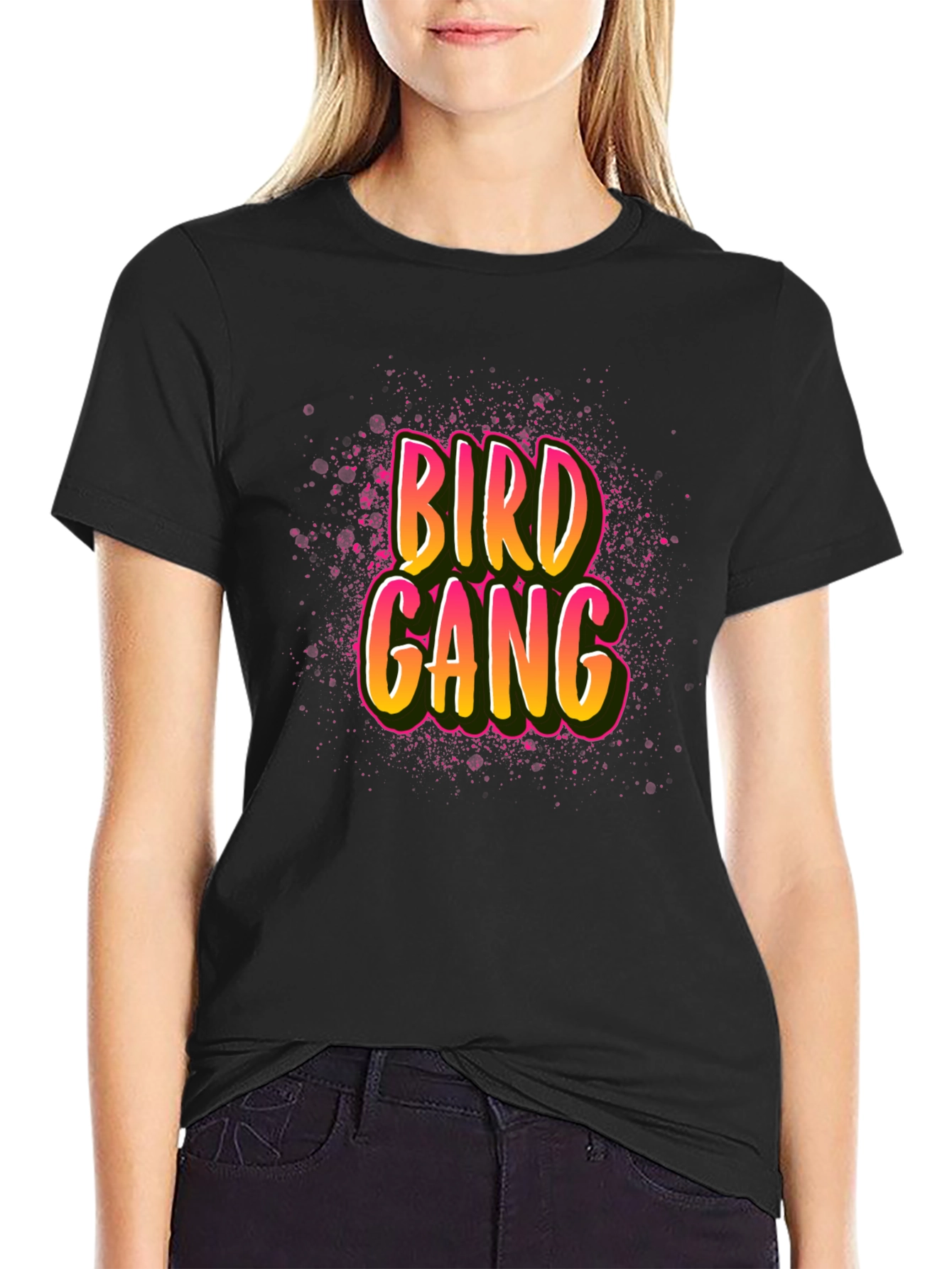 Bird Gang Graphic Print T-Shirt - Black