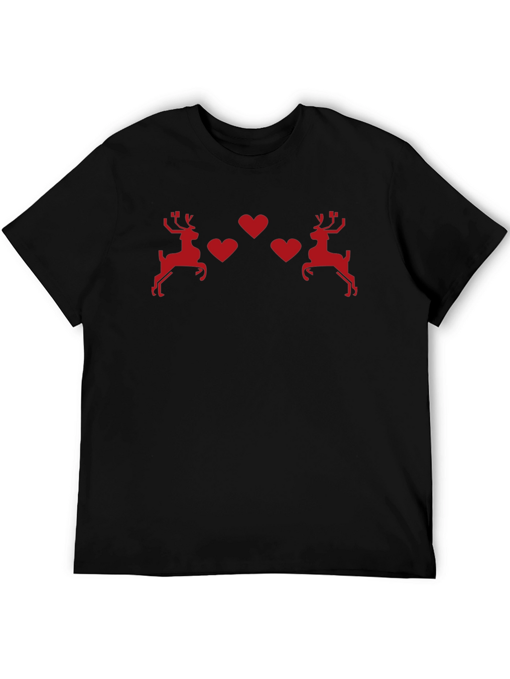 Festive Reindeer Hearts Black T-Shirt