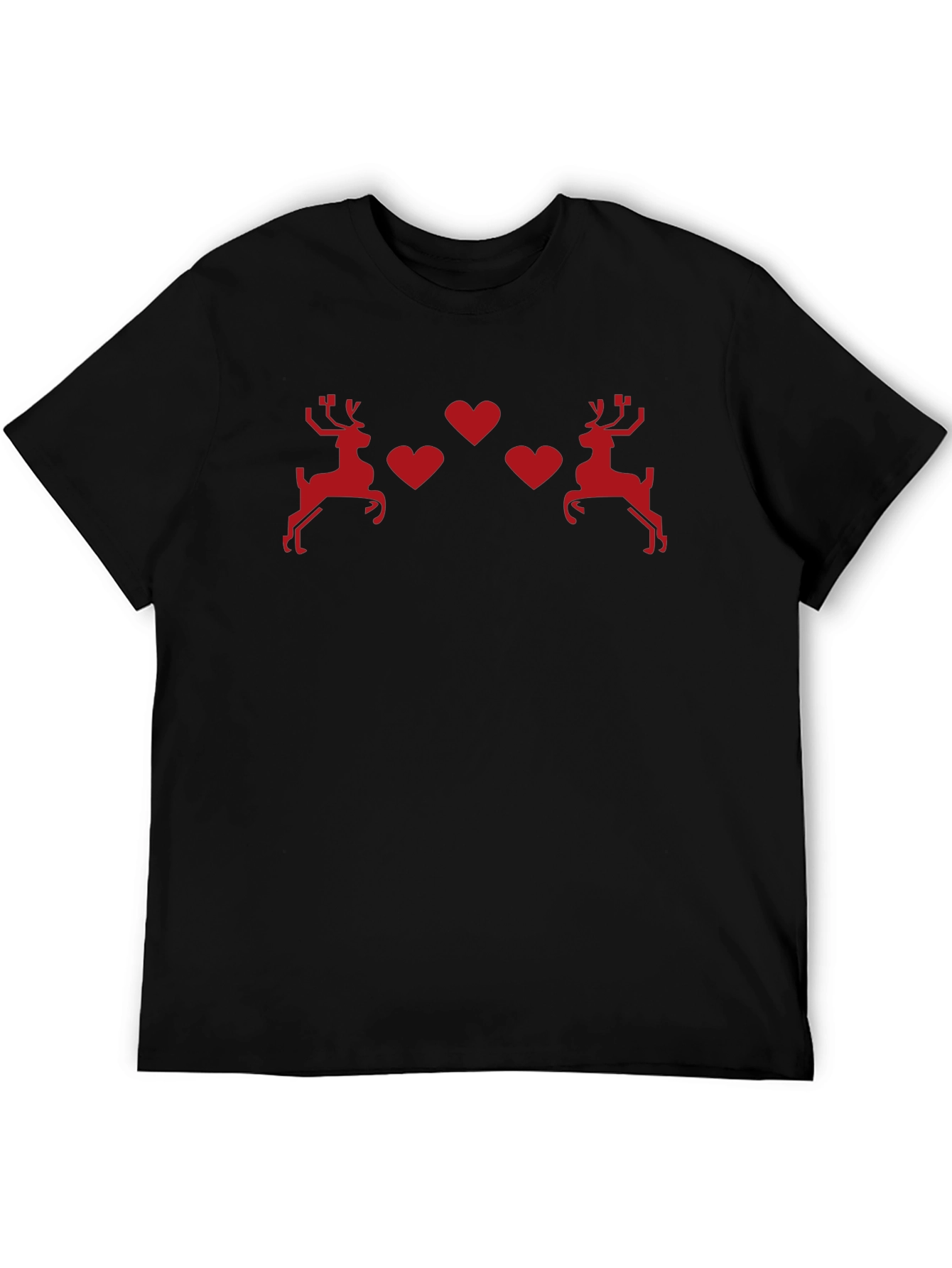 Festive Reindeer Hearts Black T-Shirt