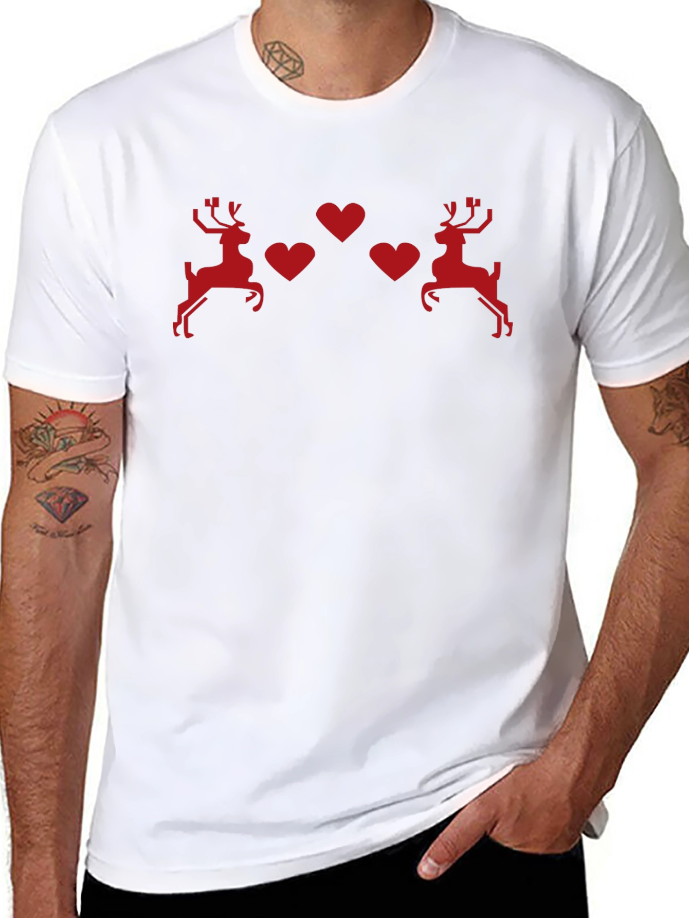 Festive Reindeer Hearts Black T-Shirt