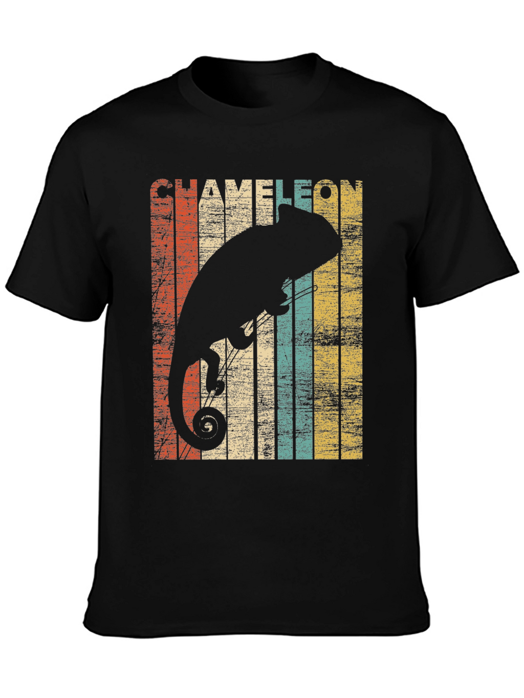 Retro Chameleon Graphic Tee - Stylish Mens Black T-Shirt