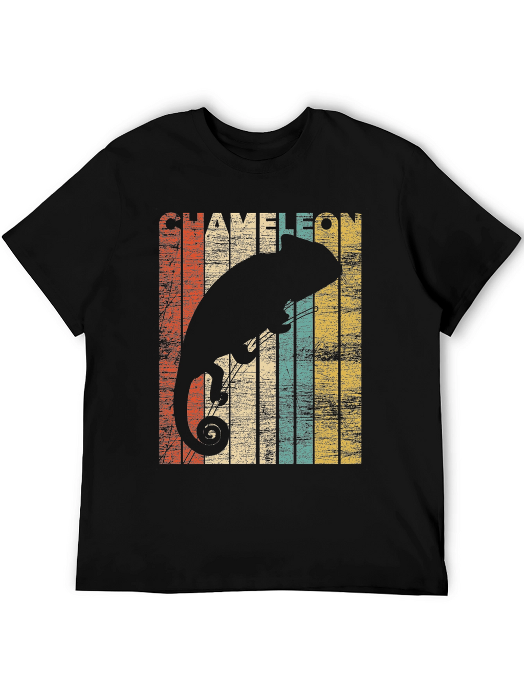 Retro Chameleon Graphic Tee - Stylish Mens Black T-Shirt
