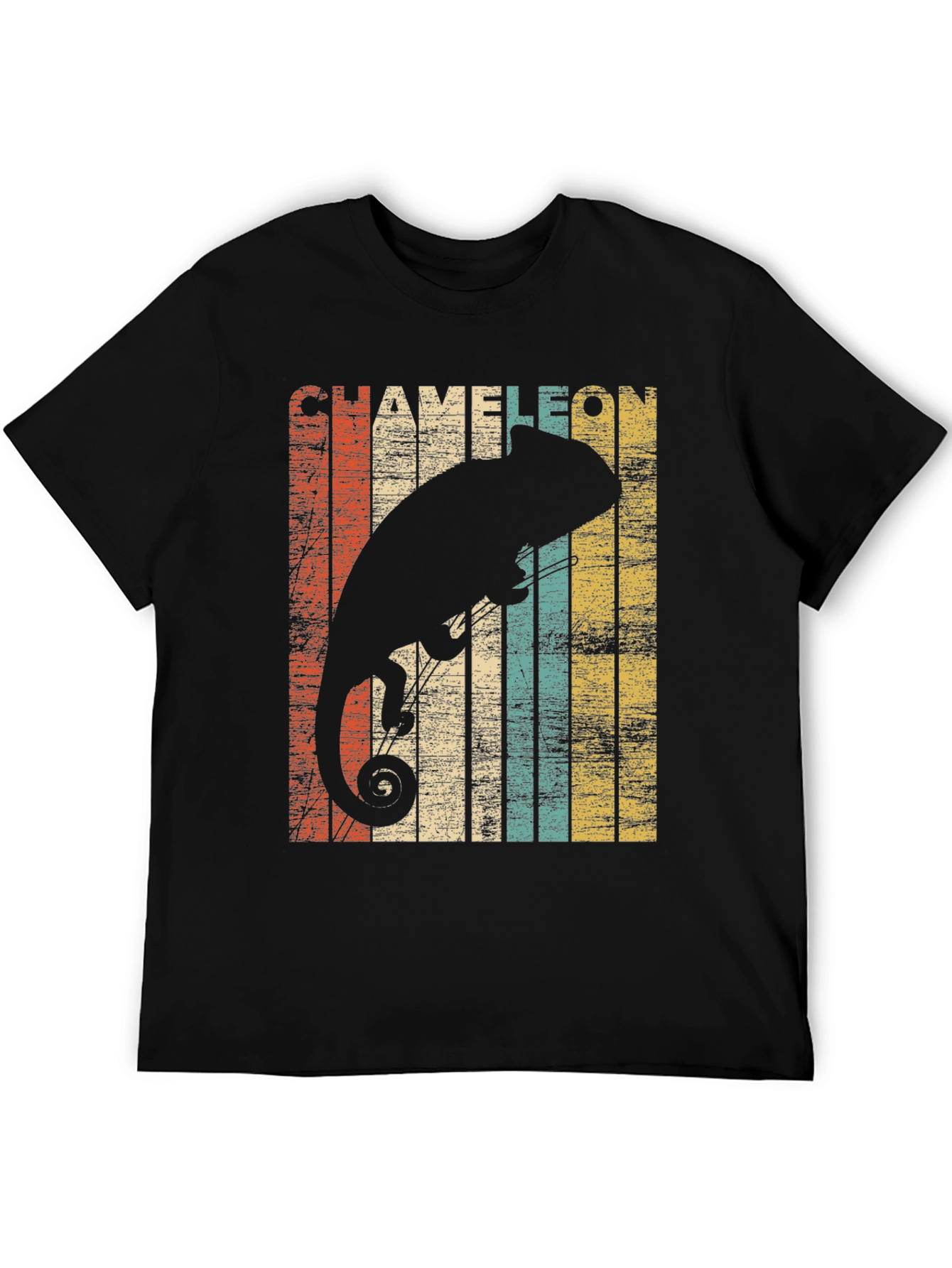 Retro Chameleon Graphic Tee - Stylish Mens Black T-Shirt