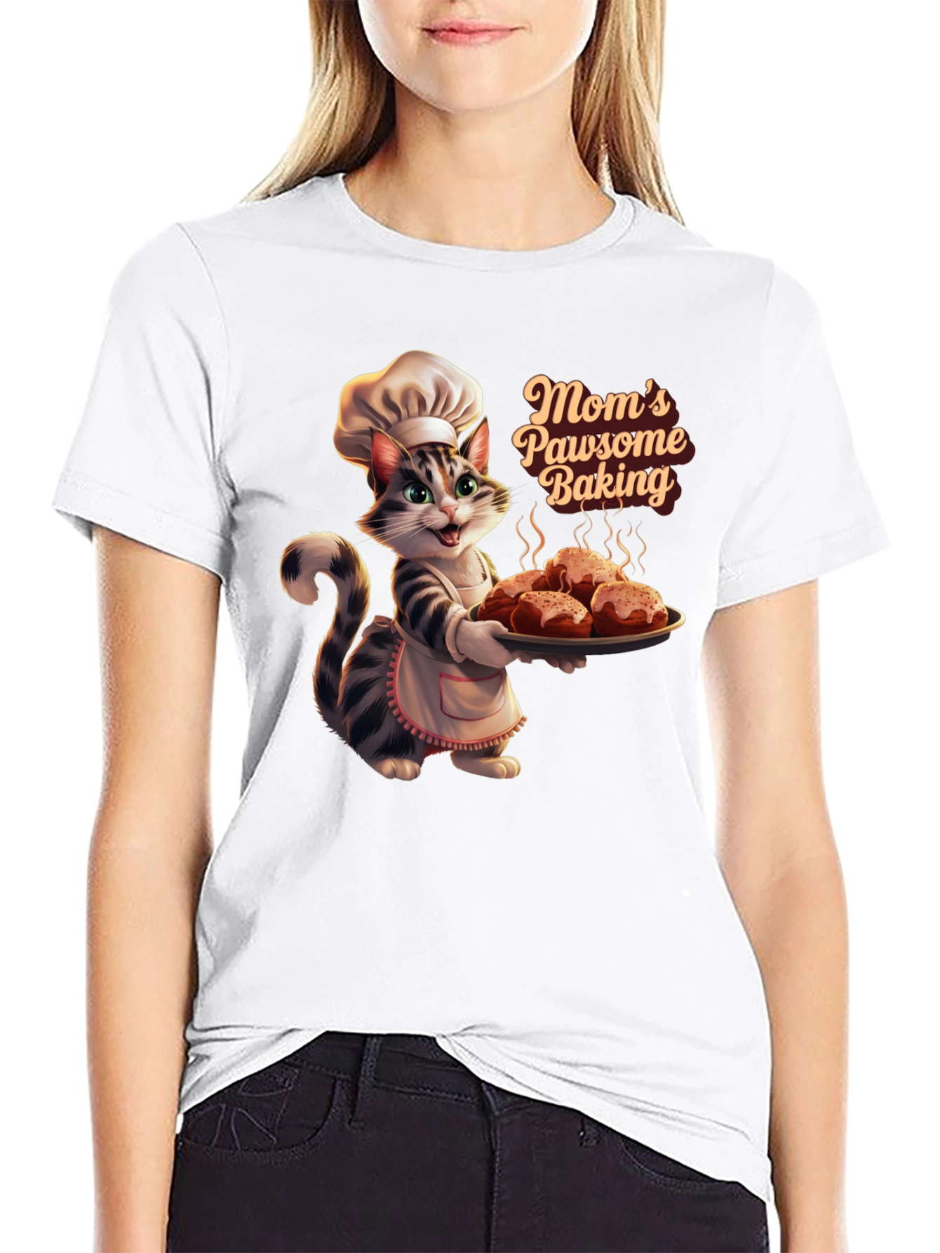 Moms Pawsome Baking T-Shirt - Cat Baker Design