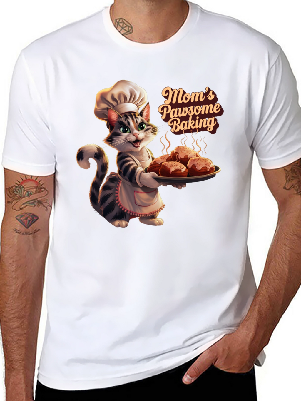 Moms Pawsome Baking T-Shirt - Cat Baker Design