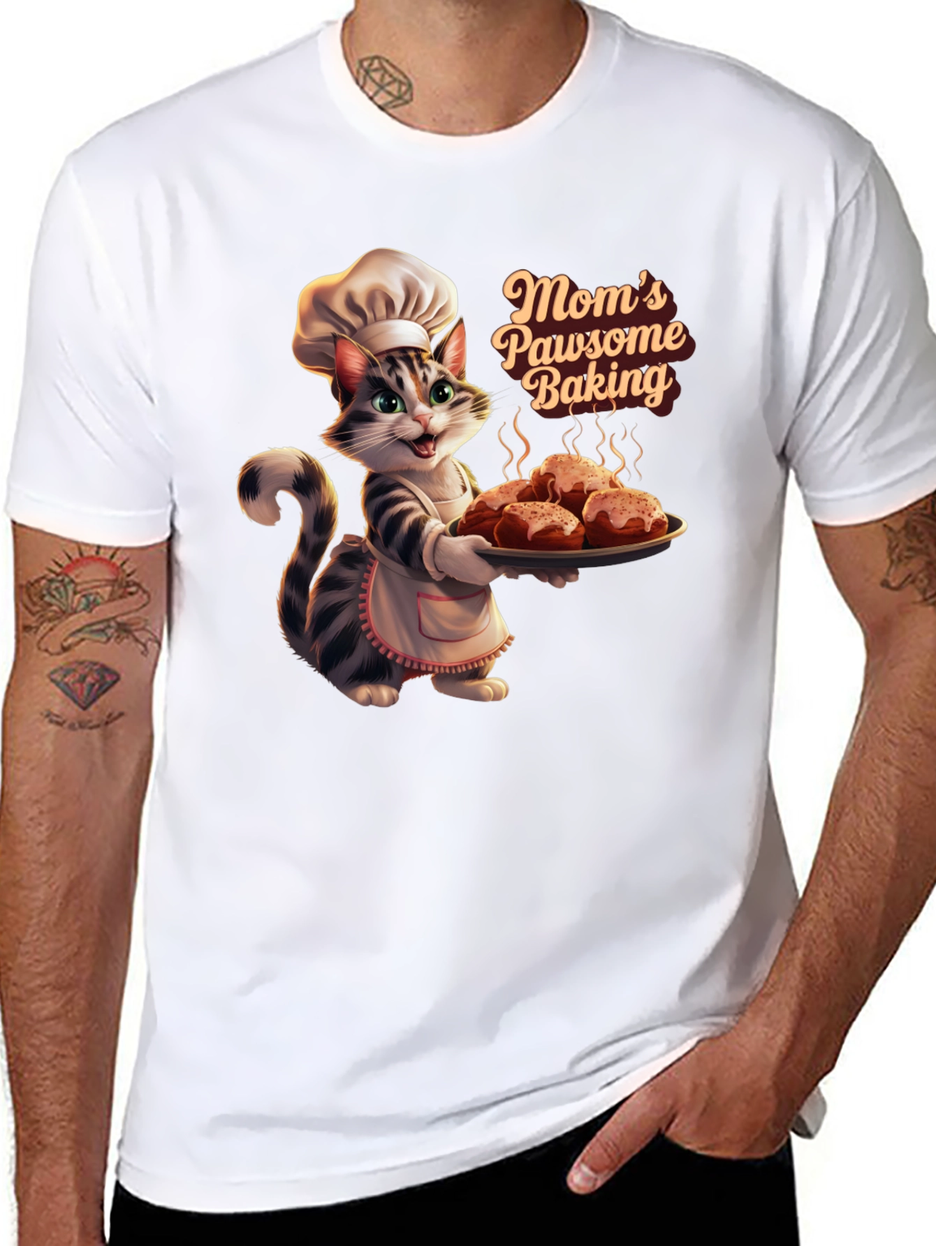 Moms Pawsome Baking T-Shirt - Cat Baker Design