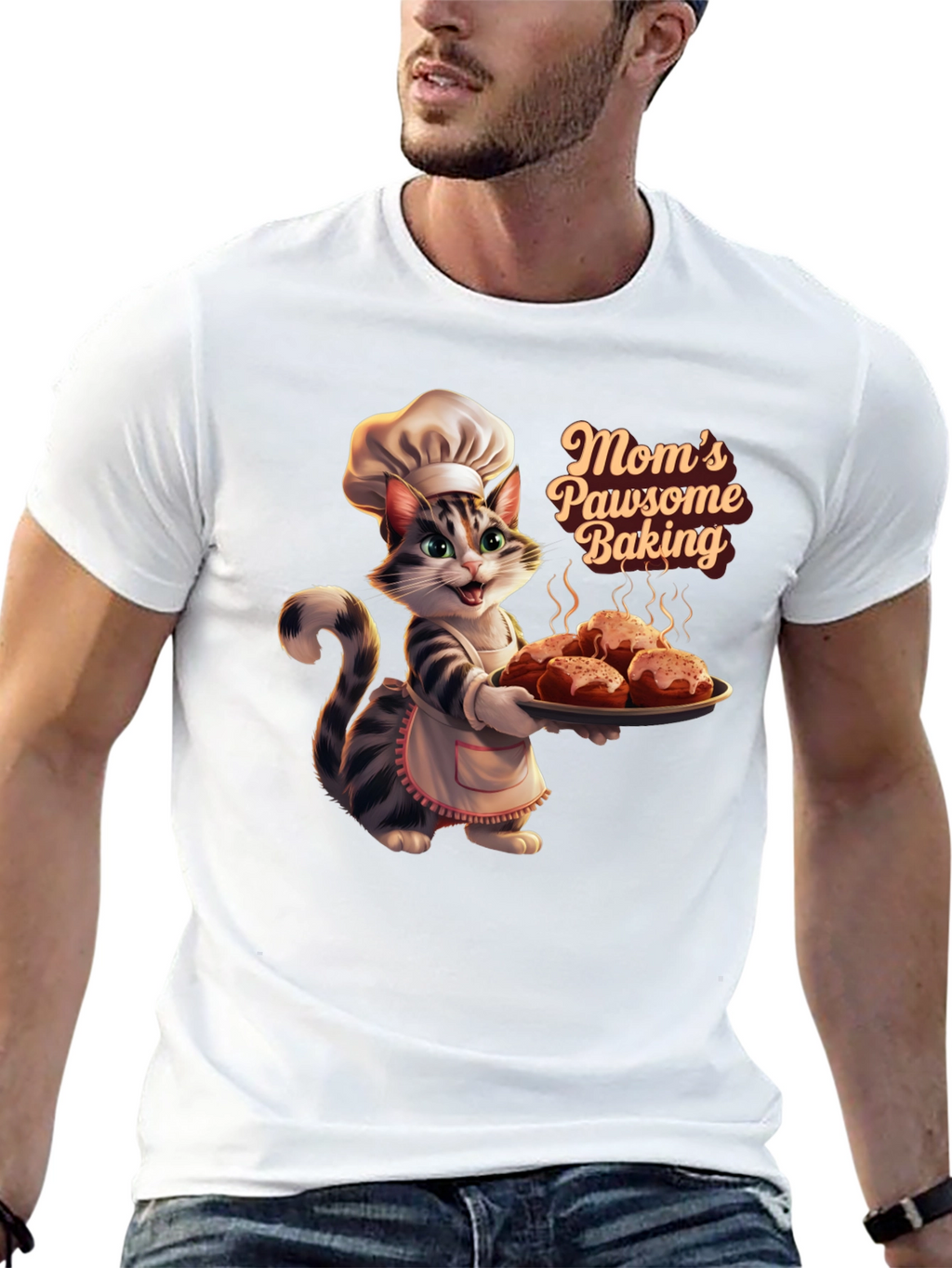 Moms Pawsome Baking T-Shirt - Cat Baker Design
