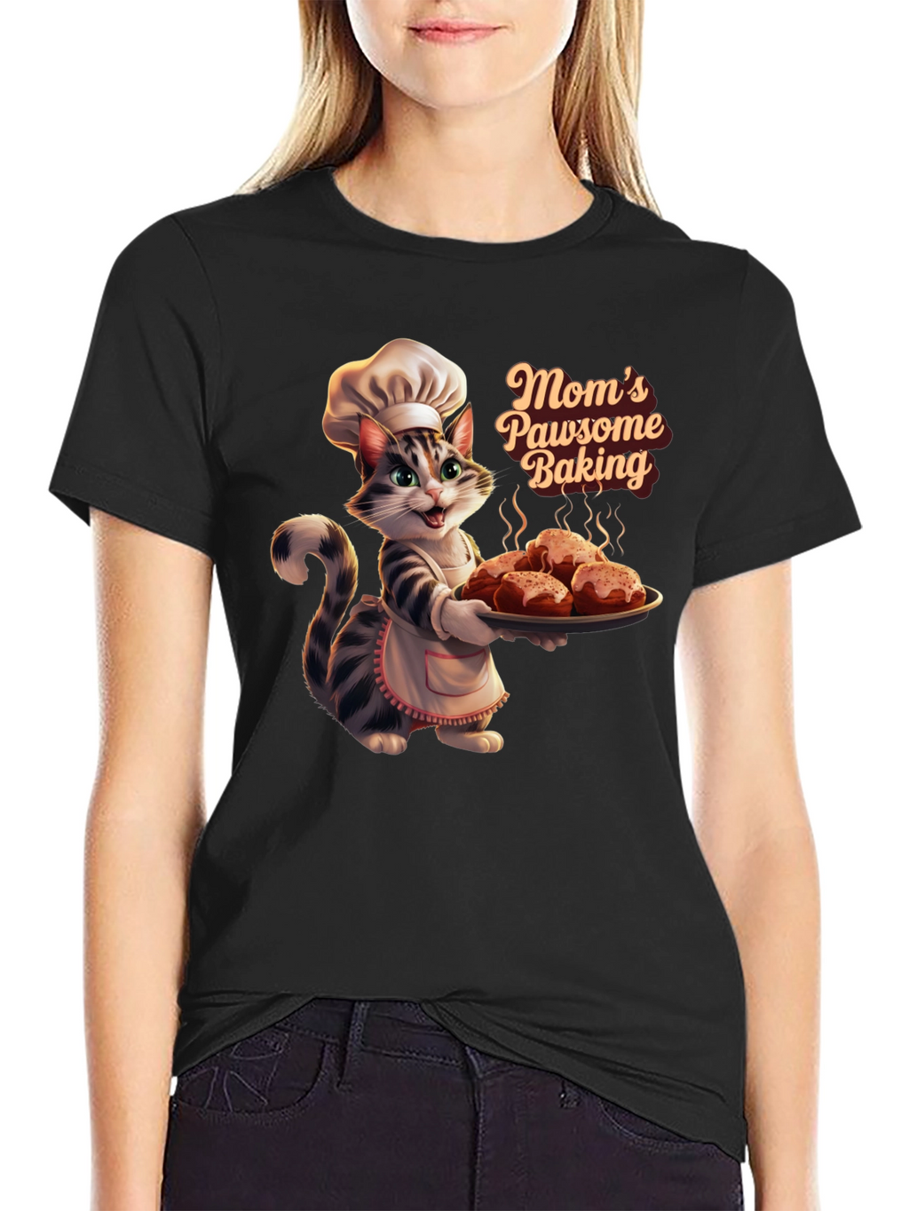 Moms Pawsome Baking T-Shirt - Cat Baker Design