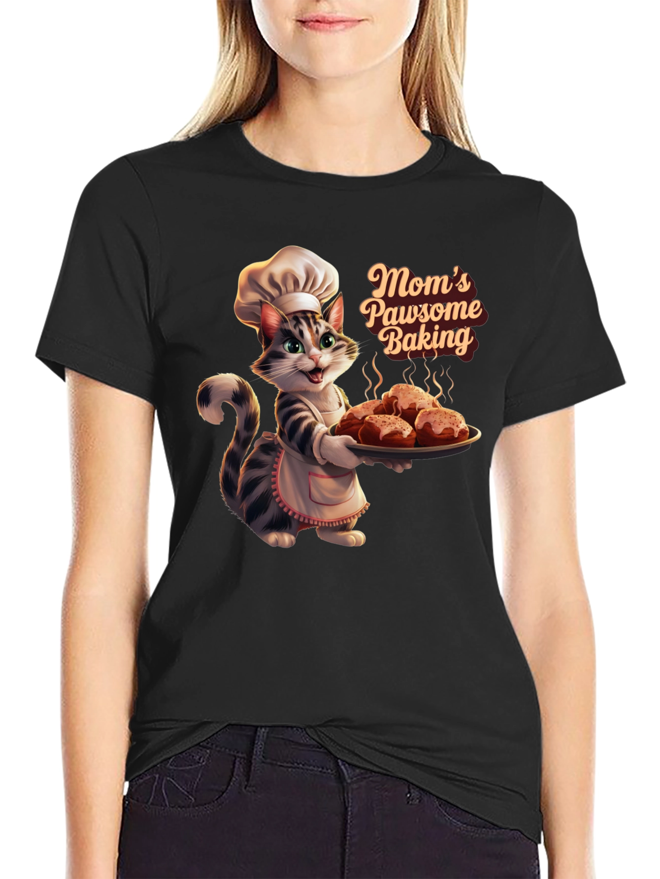 Moms Pawsome Baking T-Shirt - Cat Baker Design