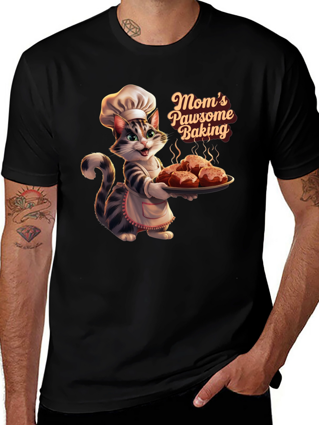 Moms Pawsome Baking T-Shirt - Cat Baker Design