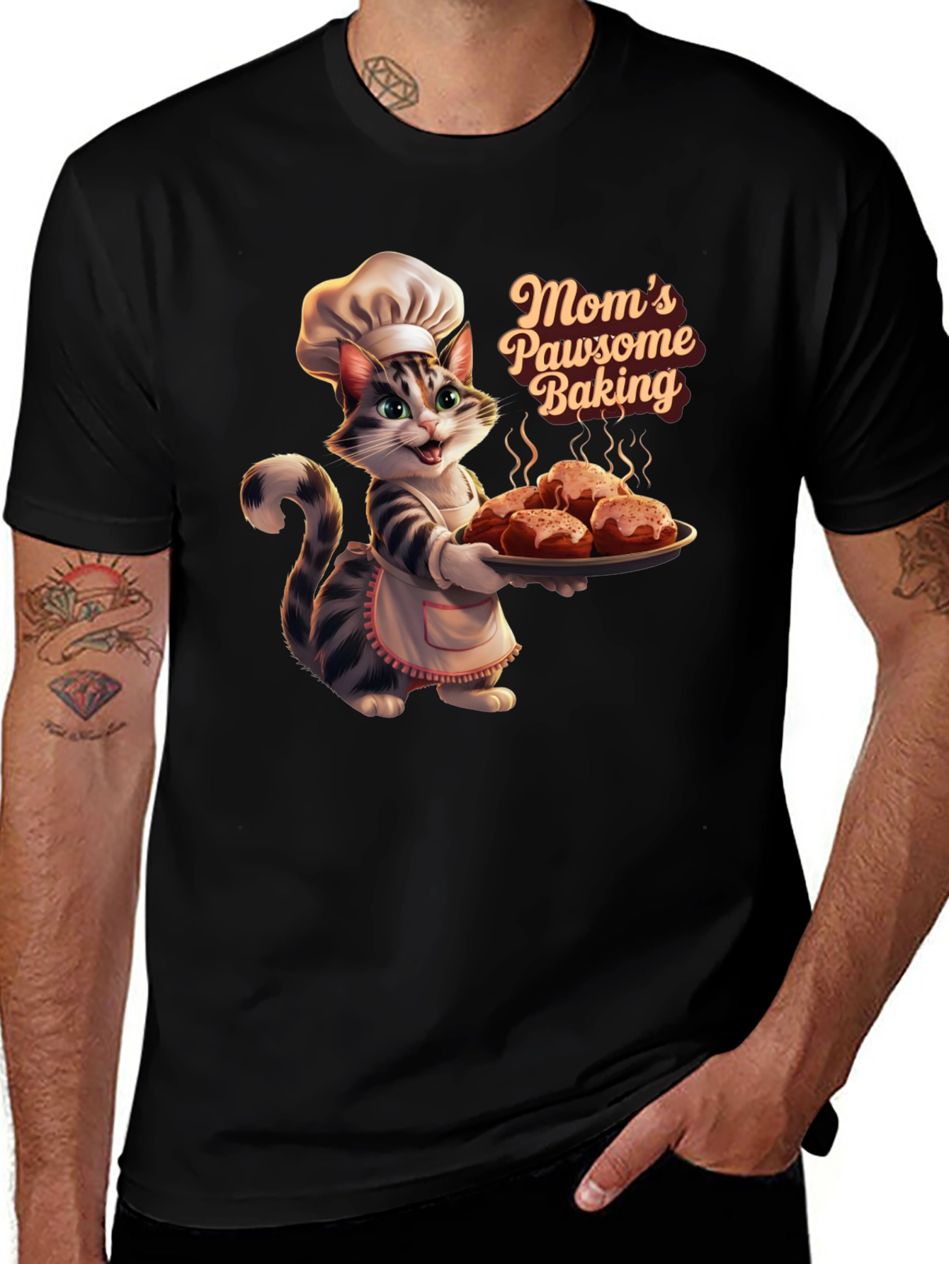 Moms Pawsome Baking T-Shirt - Cat Baker Design