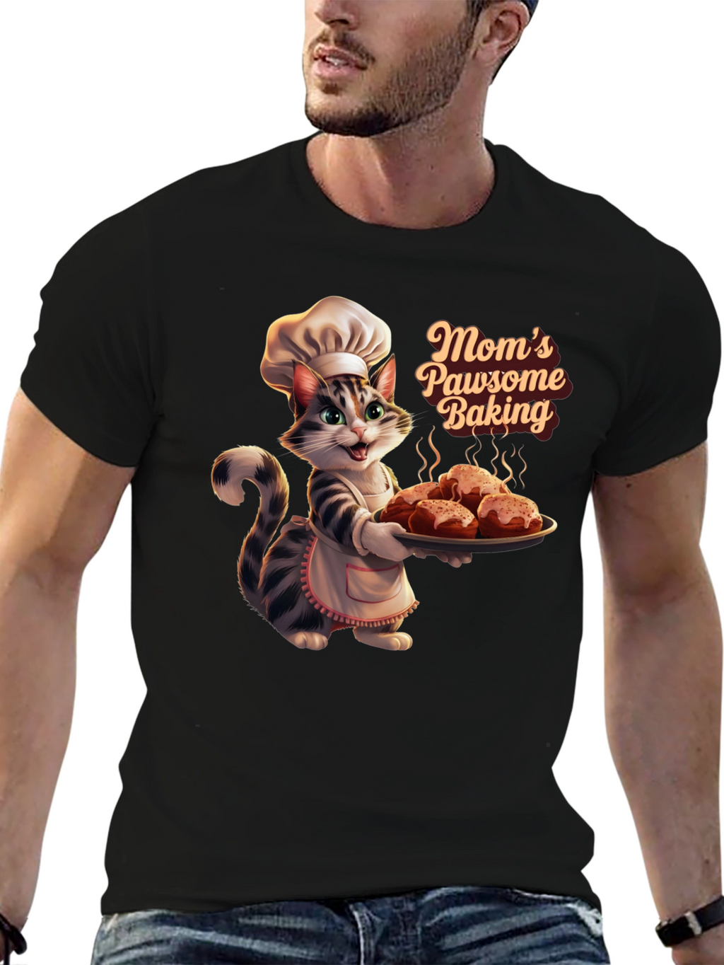 Moms Pawsome Baking T-Shirt - Cat Baker Design
