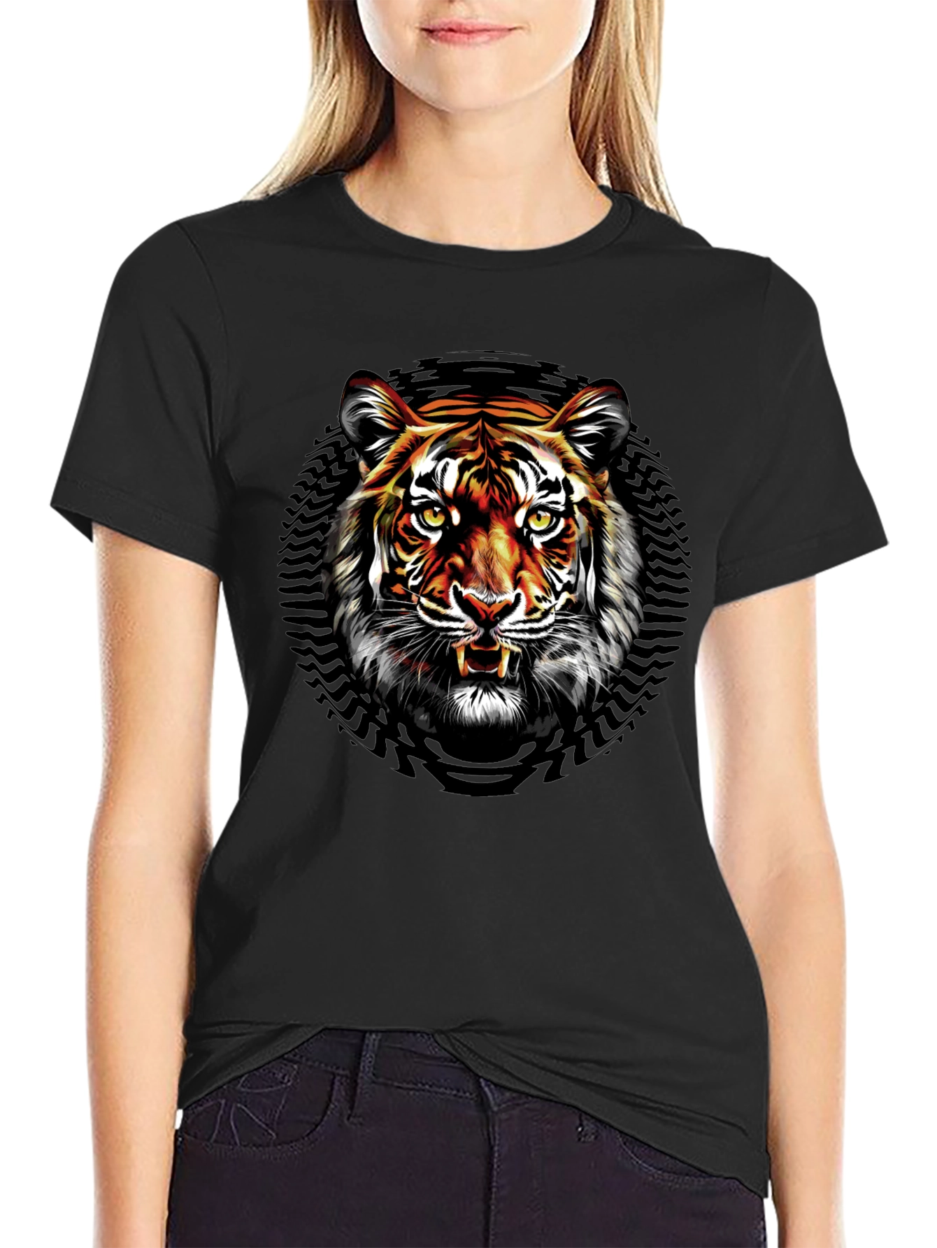 Tiger Graphic Print Black T-Shirt