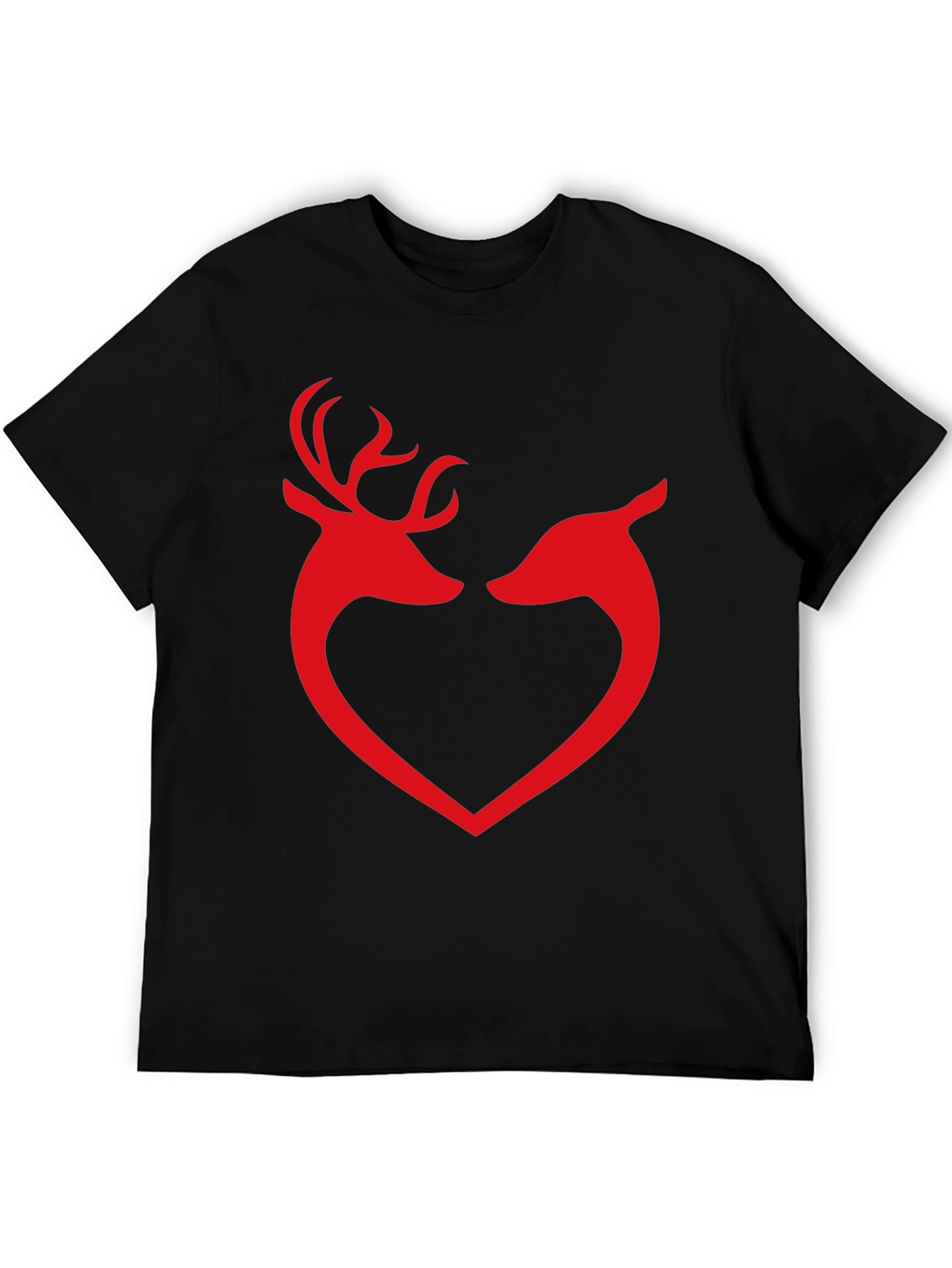 Deer Love Heart Graphic Tee - Black Cotton T-Shirt