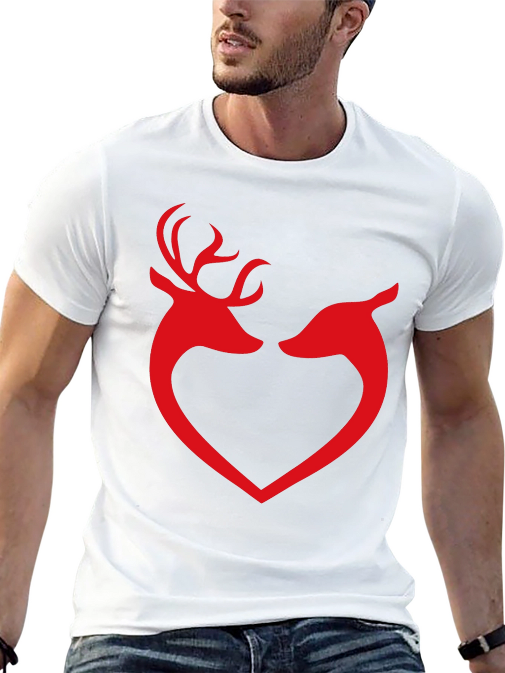 Deer Love Heart Graphic Tee - Black Cotton T-Shirt