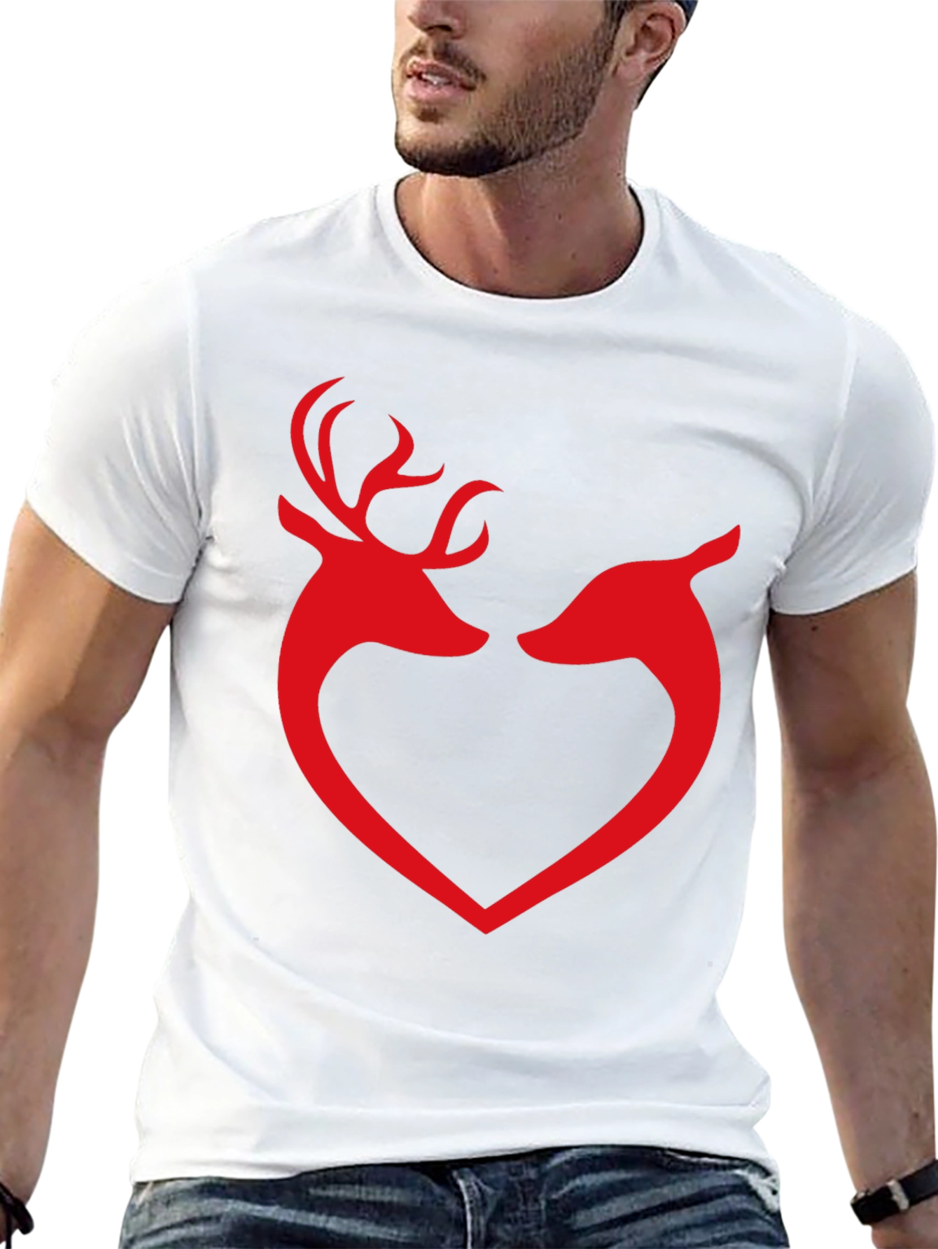Deer Love Heart Graphic Tee - Black Cotton T-Shirt