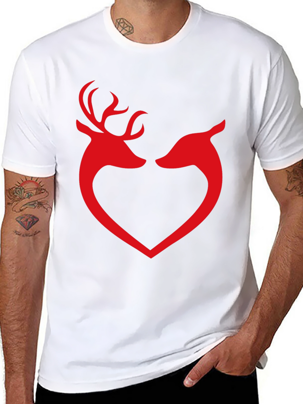 Deer Love Heart Graphic Tee - Black Cotton T-Shirt