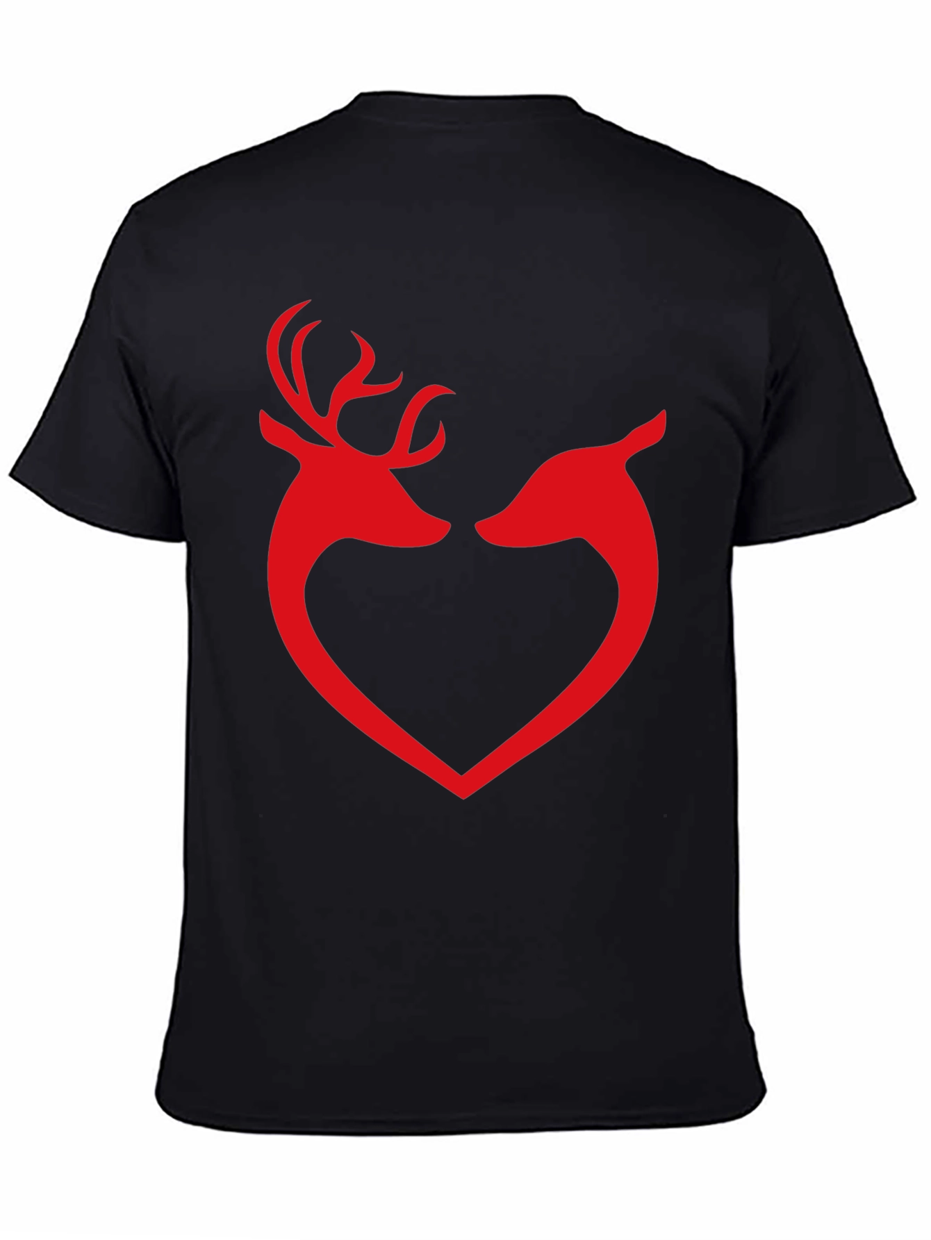 Deer Love Heart Graphic Tee - Black Cotton T-Shirt