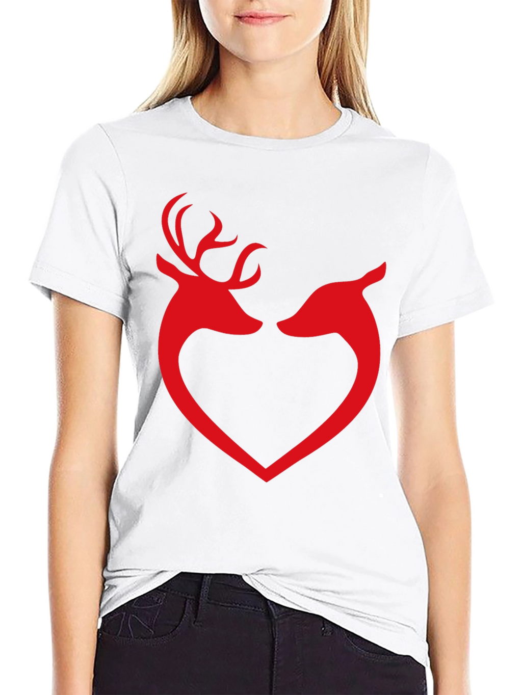 Deer Love Heart Graphic Tee - Black Cotton T-Shirt